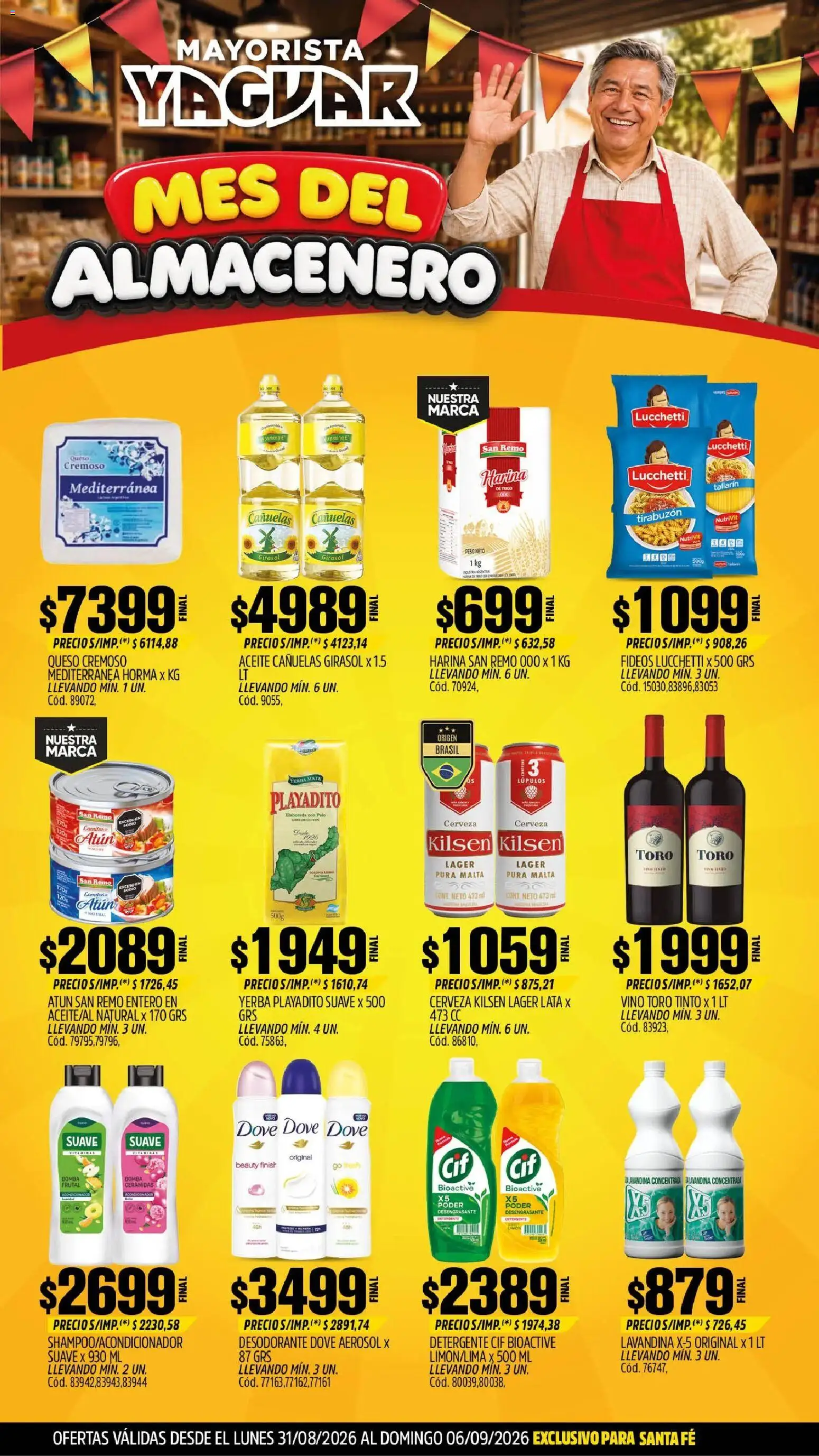 Yaguar - Oferta Semanal Santa Fé │ válido desde el 31/08/2026 | Página: 1 | Productos: Aceite, Detergente, Queso, Vino