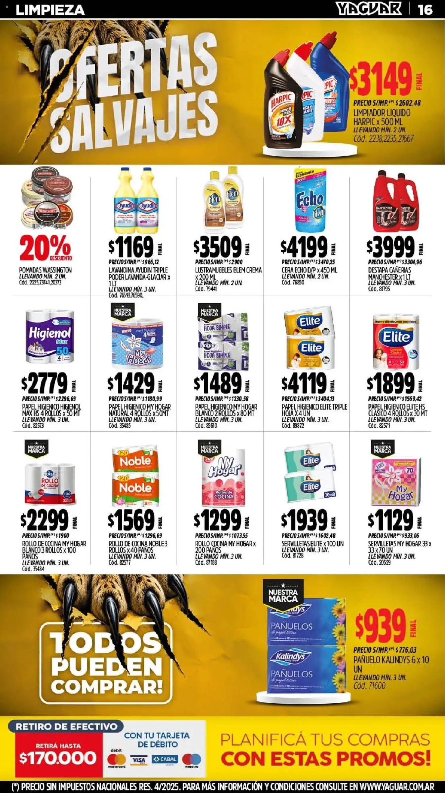 Yaguar - Oferta Semanal Mendoza │ válido desde el 03/08/2026 | Página: 16 | Productos: Pañuelo, Cocina, Servilletas, Crema