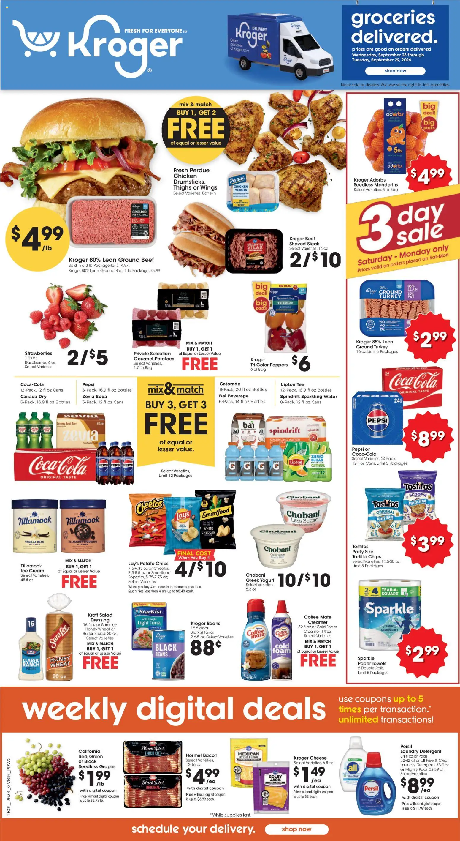 Kroger Ad - valid from 09/23/2026 | Page: 1 | Products: Mandarins, Groceries, Butter, Ground beef