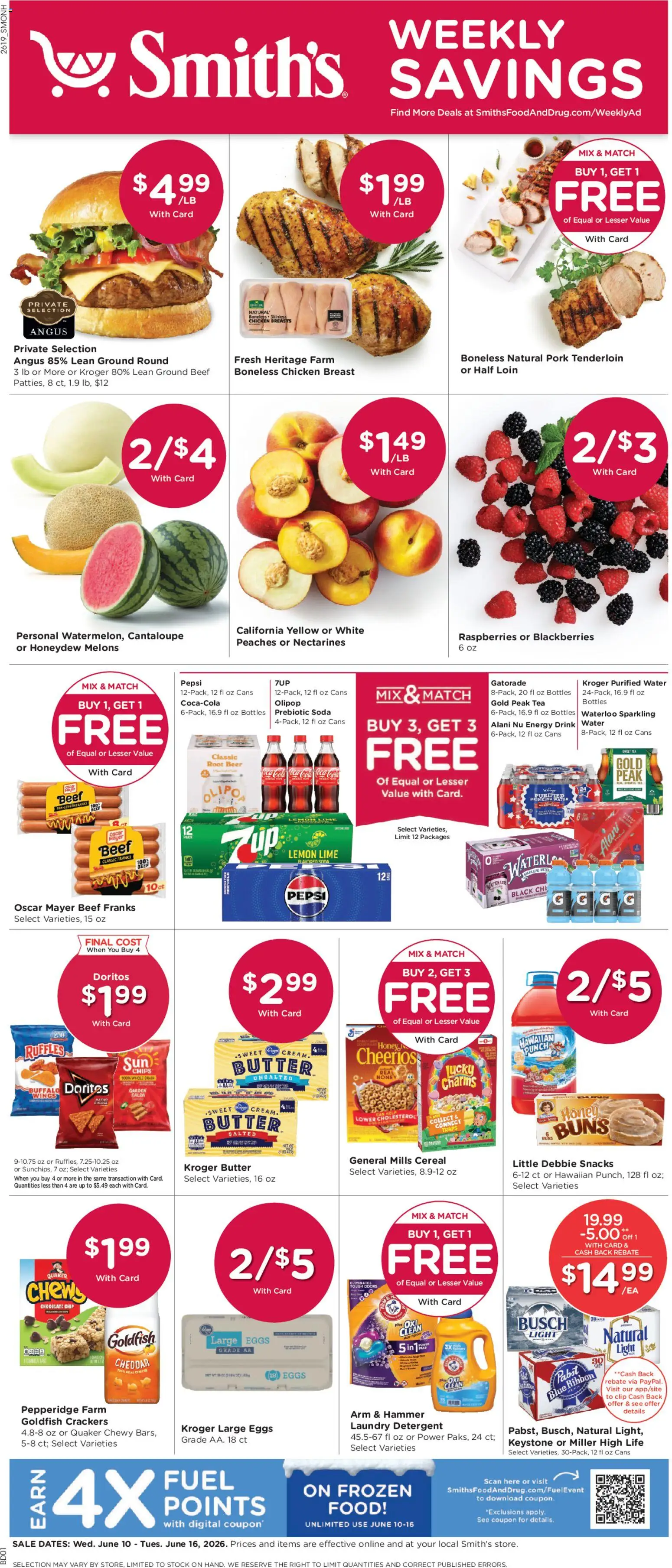 Smith's Weekly Ad - NM - valid from 10.06.2026 | Page: 1 | Products: Peaches, Chocolate, Pork, Tea