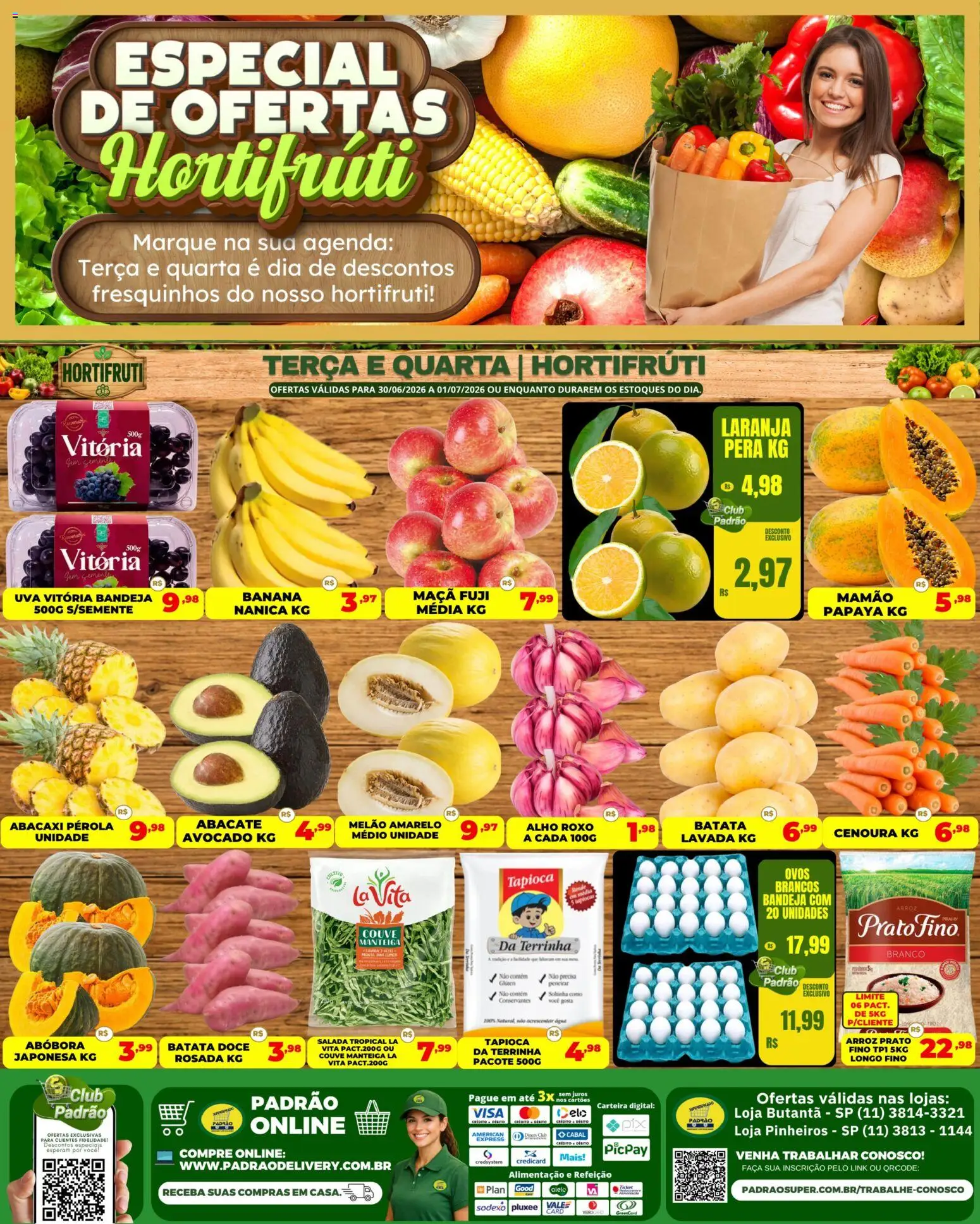 Supermercado Padrão Folheto - válido de 30/06/2026 | Página: 1 | Produtos: Tapioca, Faca, Ovos, Batata