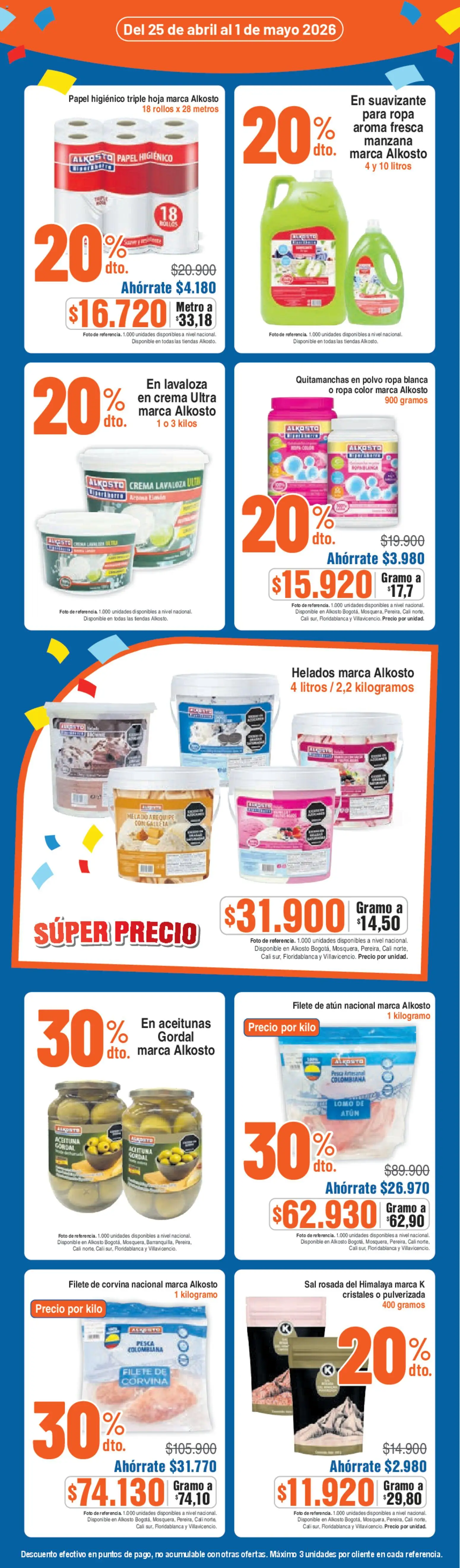 Alkosto revista - valida desde el 25.04.2026 | Página: 2 | Productos: Helado, Arequipe, Sal, Manzana