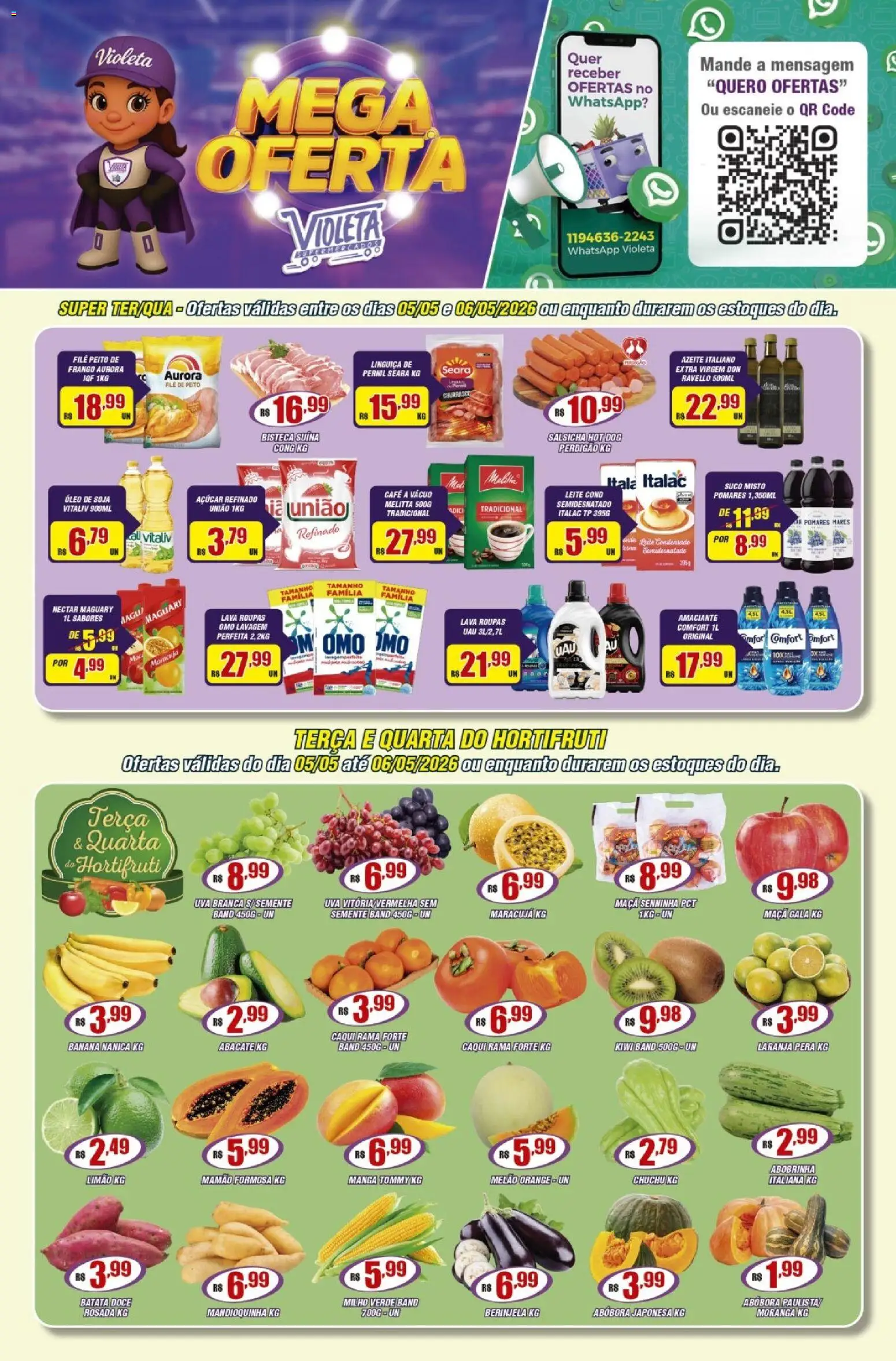 Violeta Supermercados Folheto - válido de 05.05.2026 | Página: 1 | Produtos: Pera, Batata, Amaciante, Soja