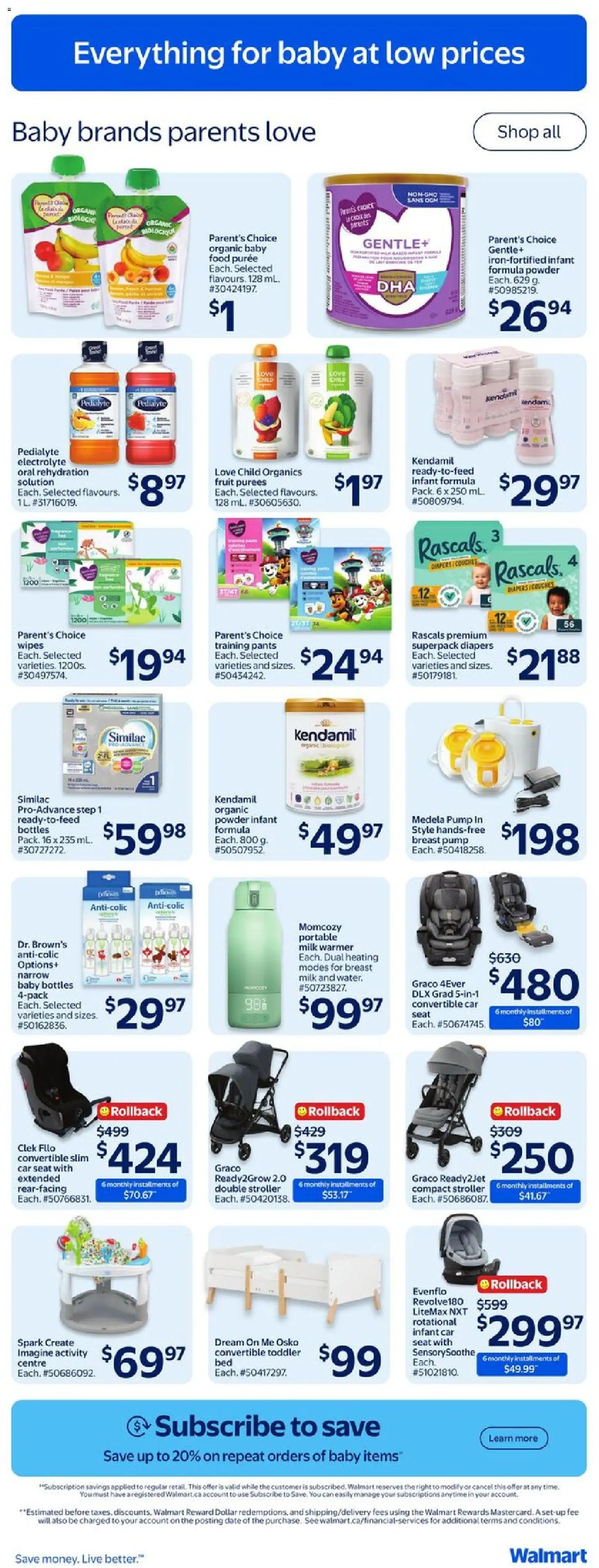 Walmart flyer valid from Aug 13, 2026 | Page: 34 | Products: Baby bottles, Diapers, Food, Shoes