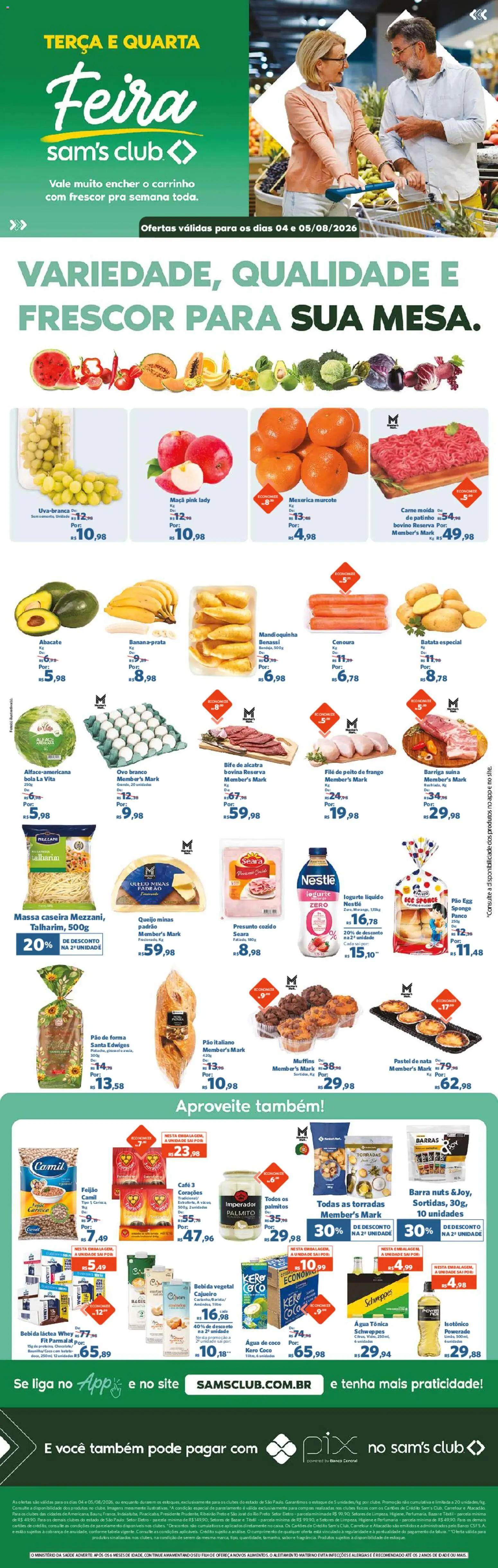 Sam's Club Folheto - válido de 04/08/2026 | Página: 1 | Produtos: Talharim, Cenoura, Pão de forma, Carne moída