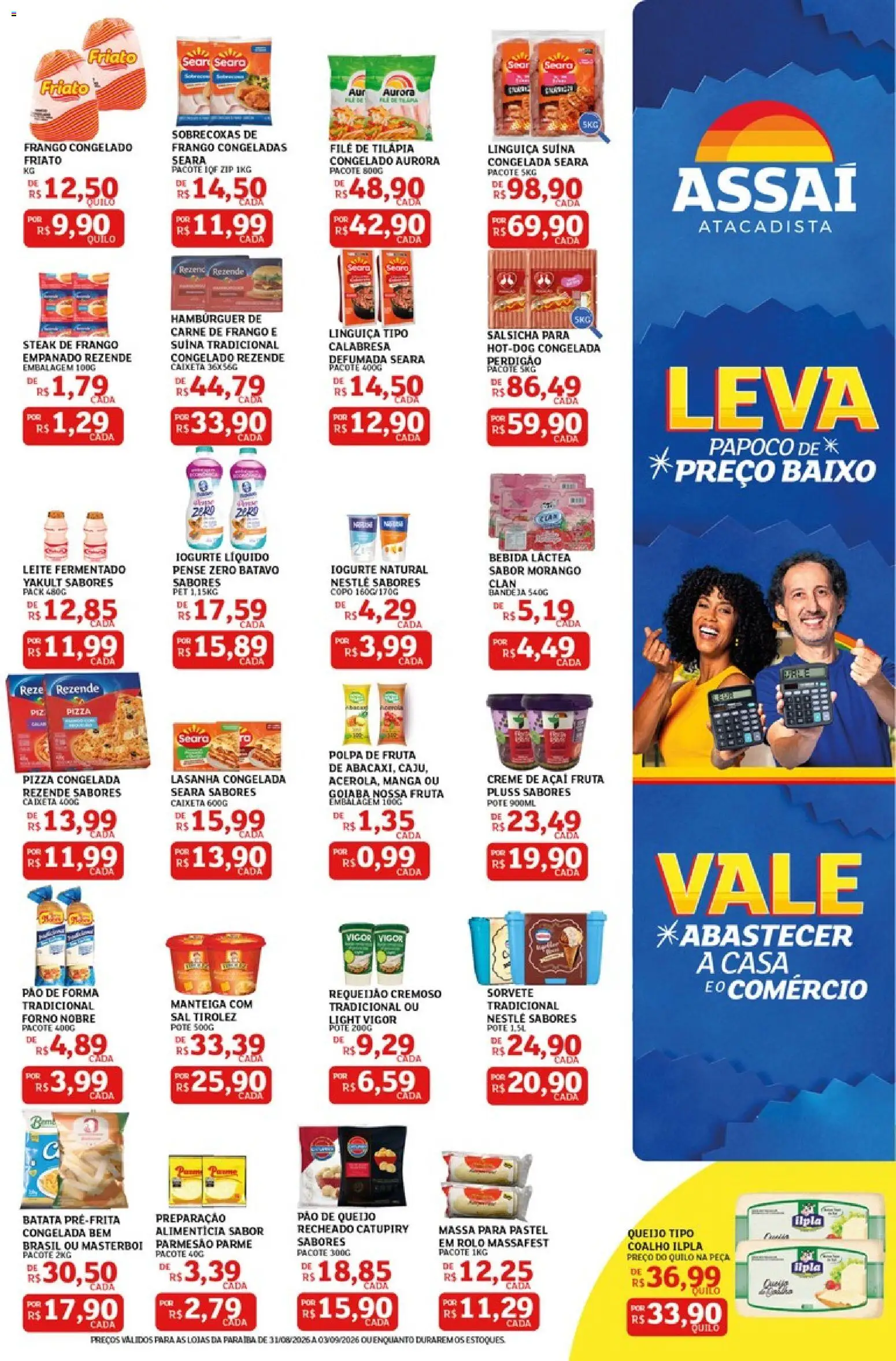 Assaí Atacadista Folheto - válido de 31/08/2026 | Página: 3 | Produtos: Massa, Pão de forma, Baixo, Sorvete
