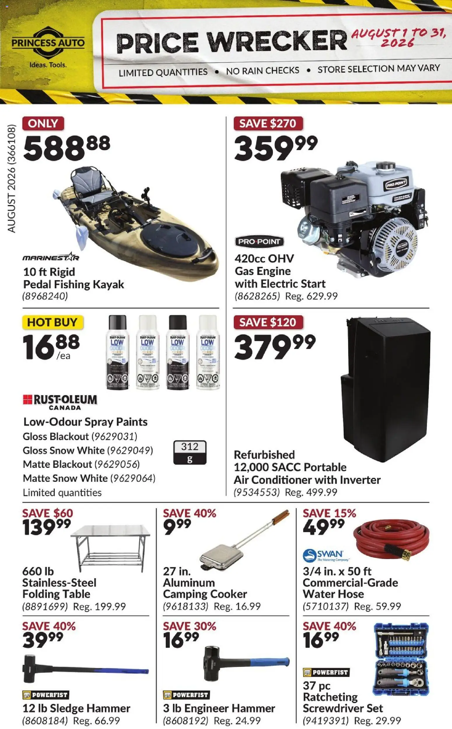 Princess Auto flyer valid from Aug 1, 2026 | Page: 1 | Products: PC, Cooker, Conditioner, Table