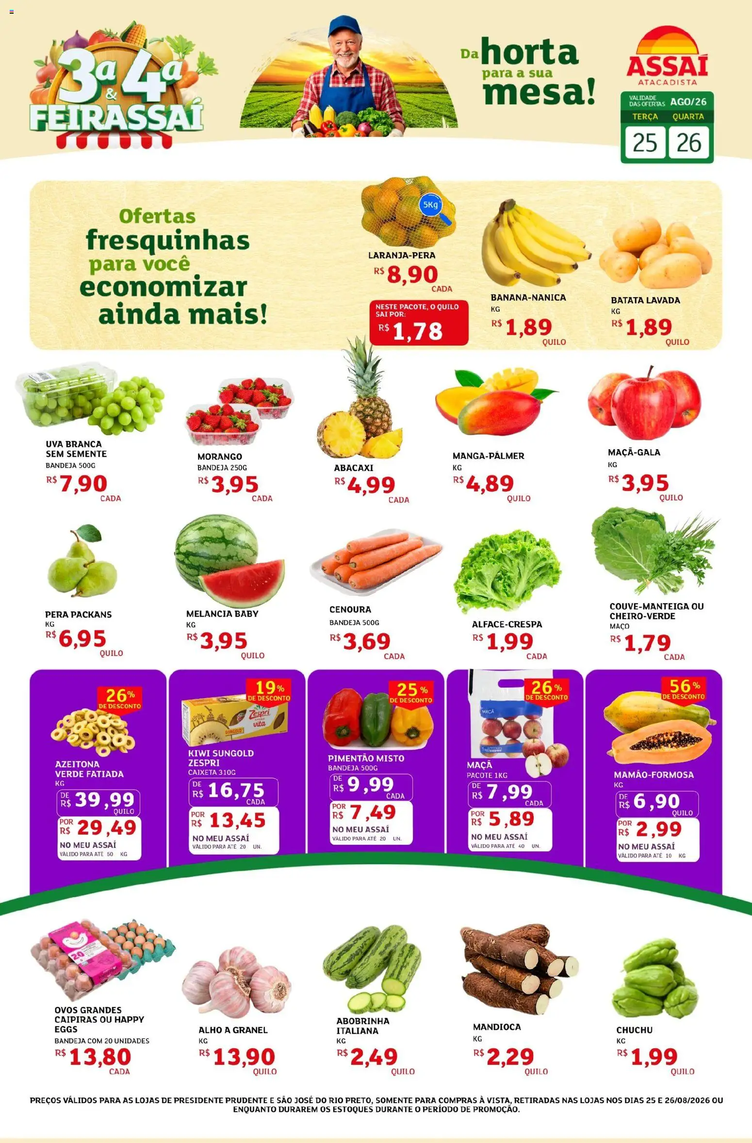 Assaí Atacadista Folheto - válido de 25/08/2026 | Página: 1 | Produtos: Melancia, Alho, Bandeja, Batata