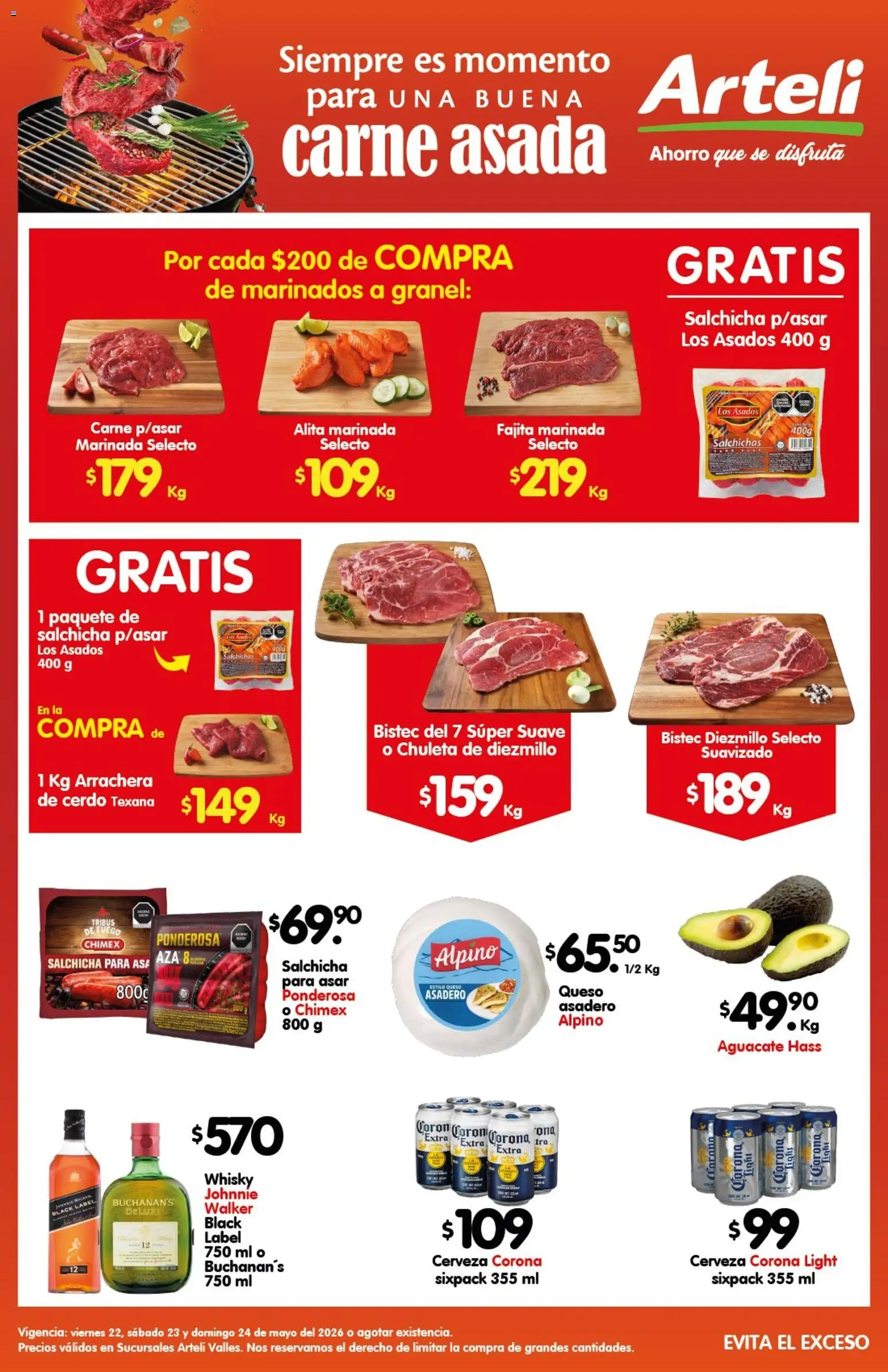 Nuevas ofertas de Arteli válidas en toda la República Mexicana desde el 23.05.2026. ¡Encuentra las mejores ofertas en Arteli folleto Carne Valles! | Página: 1 | Productos: Queso, Aguacate, Cerveza, Cerdo