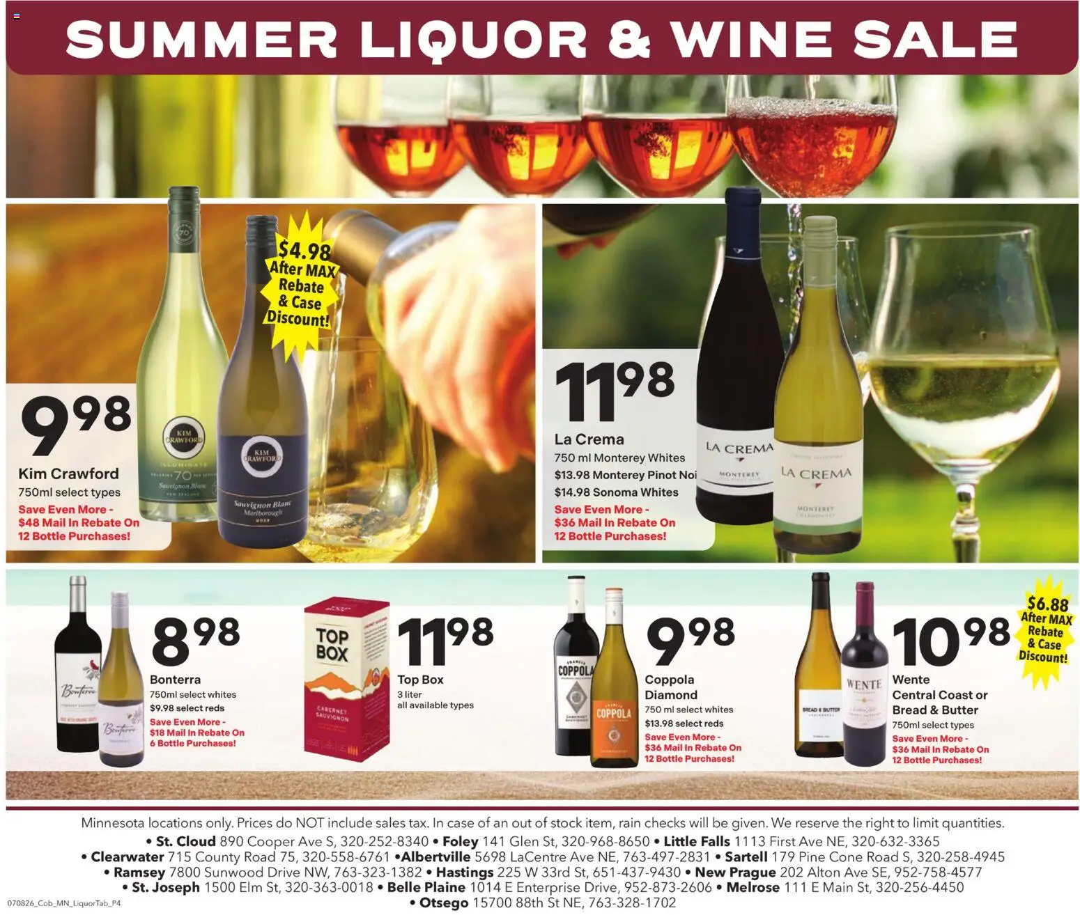 Coborn's Liquor Sale - valid from 07/08/2026 | Page: 4 | Products: Box, Bread, Wine, Case