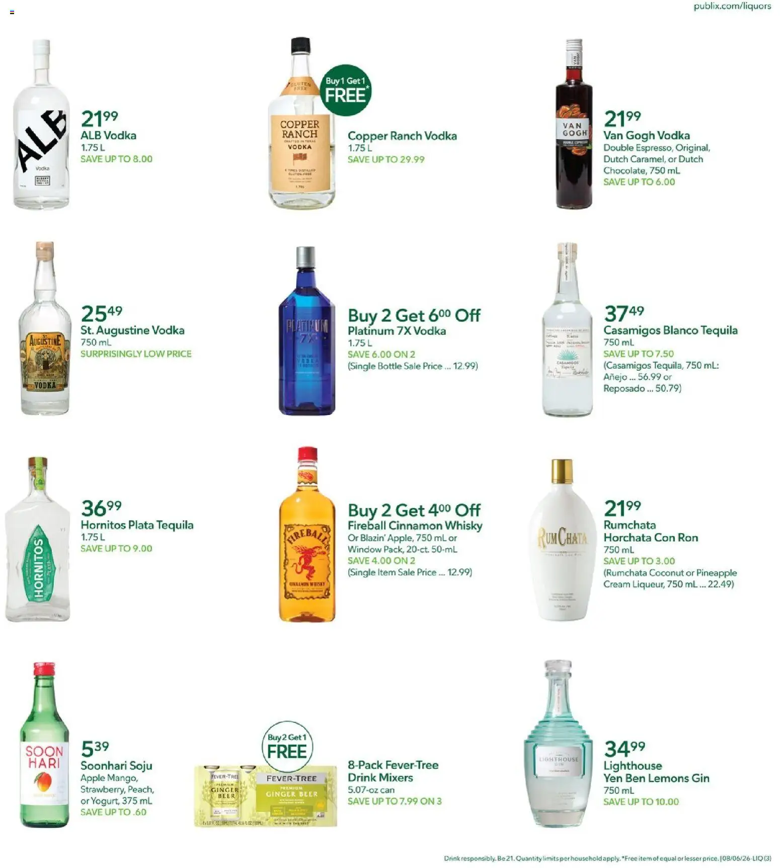 Publix Liquor Ad - valid from 08/06/2026 | Page: 3 | Products: Beer, Pineapple, Gin, Vodka