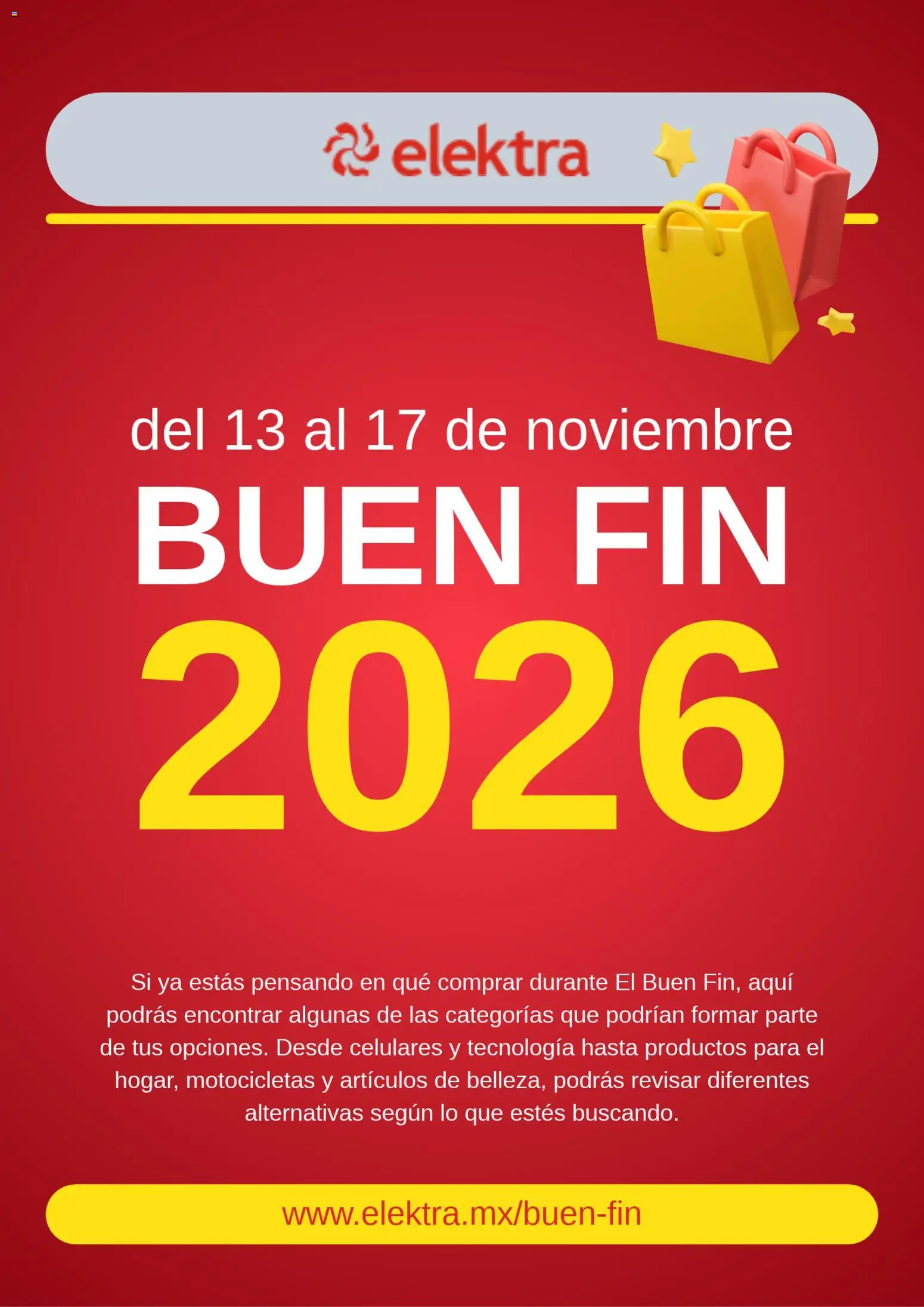 Nuevas ofertas de Elektra válidas en toda la República Mexicana desde el 09/10/2026. ¡Encuentra las mejores ofertas en Elektra Buen Fin aviso! | Página: 1