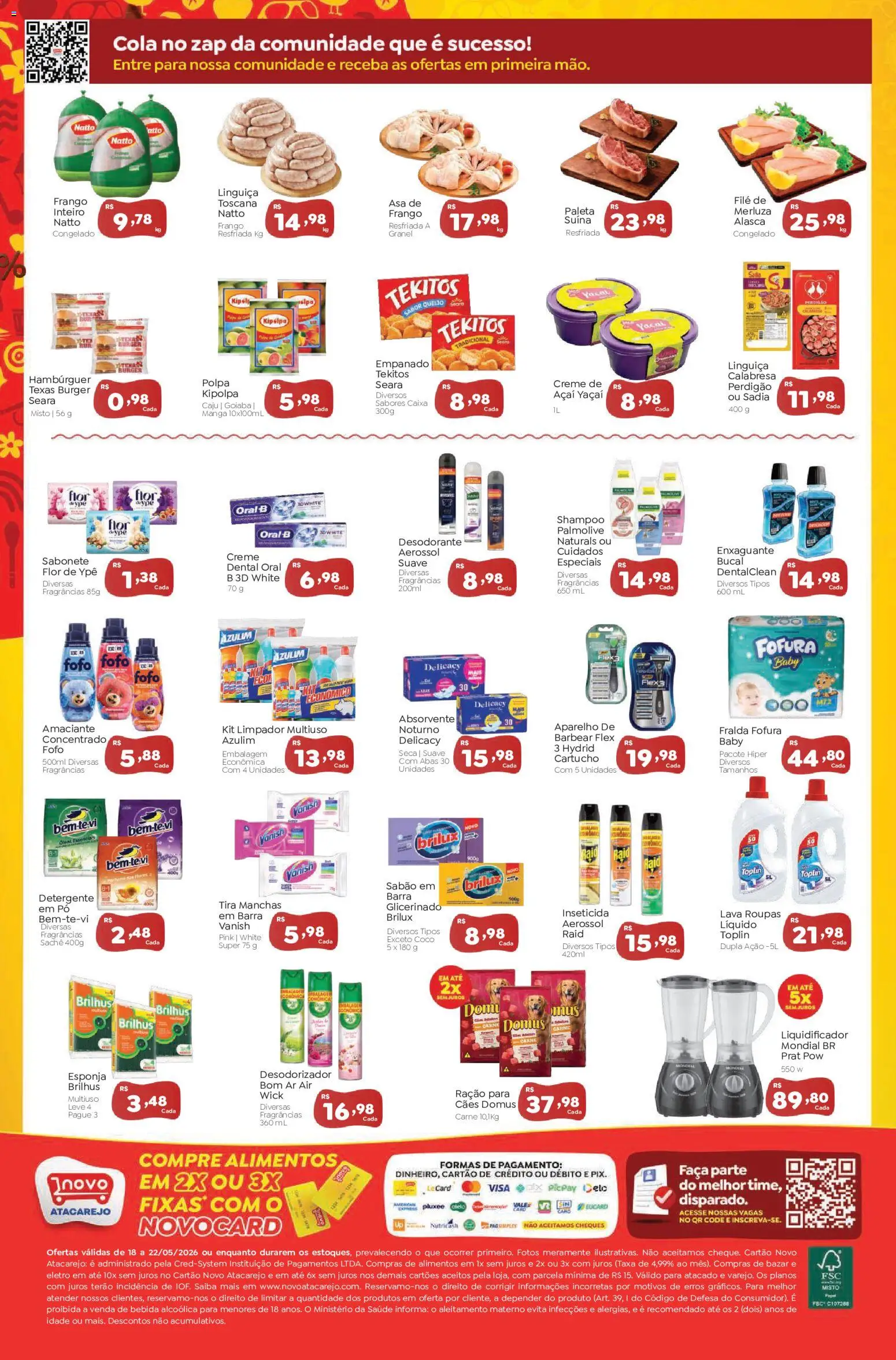 Novo Atacarejo Folheto - válido de 18.05.2026 | Página: 2 | Produtos: Cola, Creme, Frango, Açaí