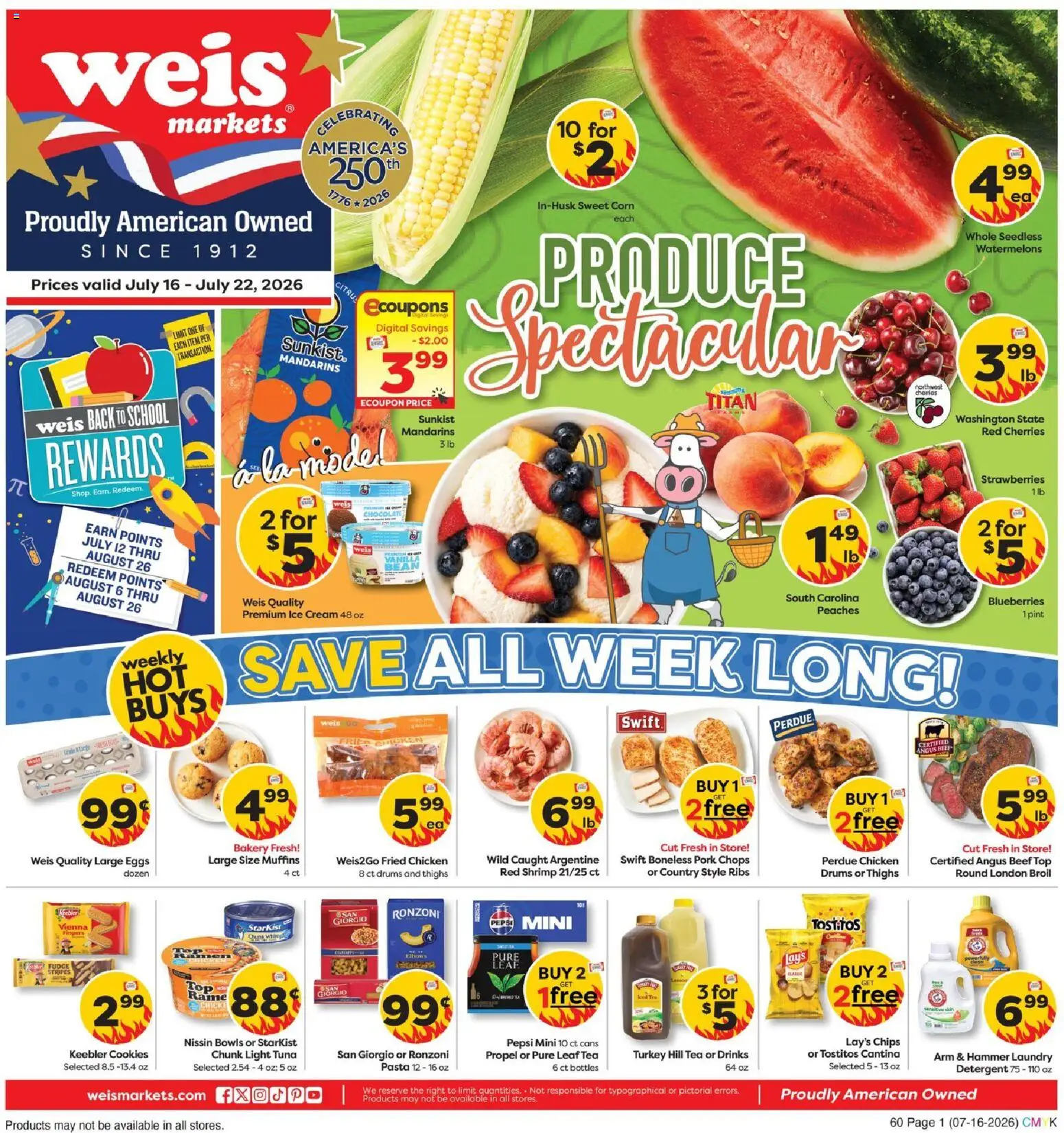Weis Weekly Circular - PA - valid from 07/16/2026 | Page: 4 | Products: Cherries, Tea, Strawberries, 2人掛けソファ