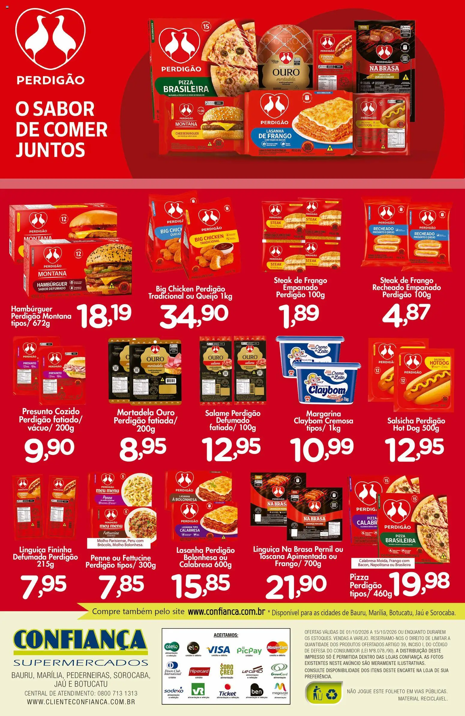 Confiança Folheto - válido de 01/10/2026 | Página: 2 | Produtos: Queijo, Presunto, Hambúrguer, Frango