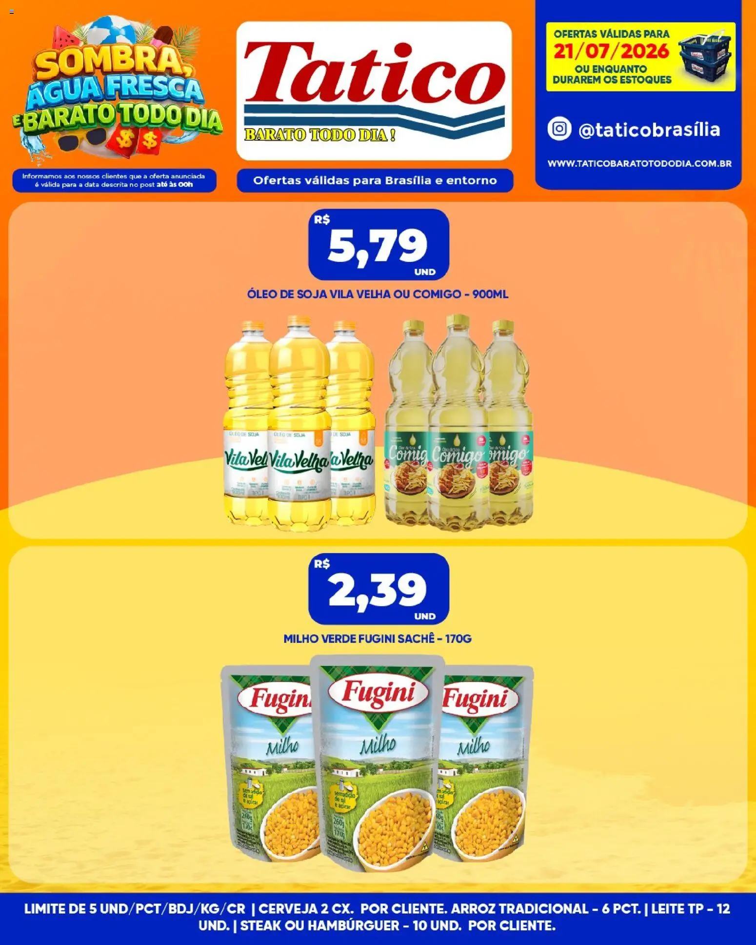 Tatico Folheto - válido de 21/07/2026 | Página: 3 | Produtos: Milho verde, Leite, Cerveja, Soja