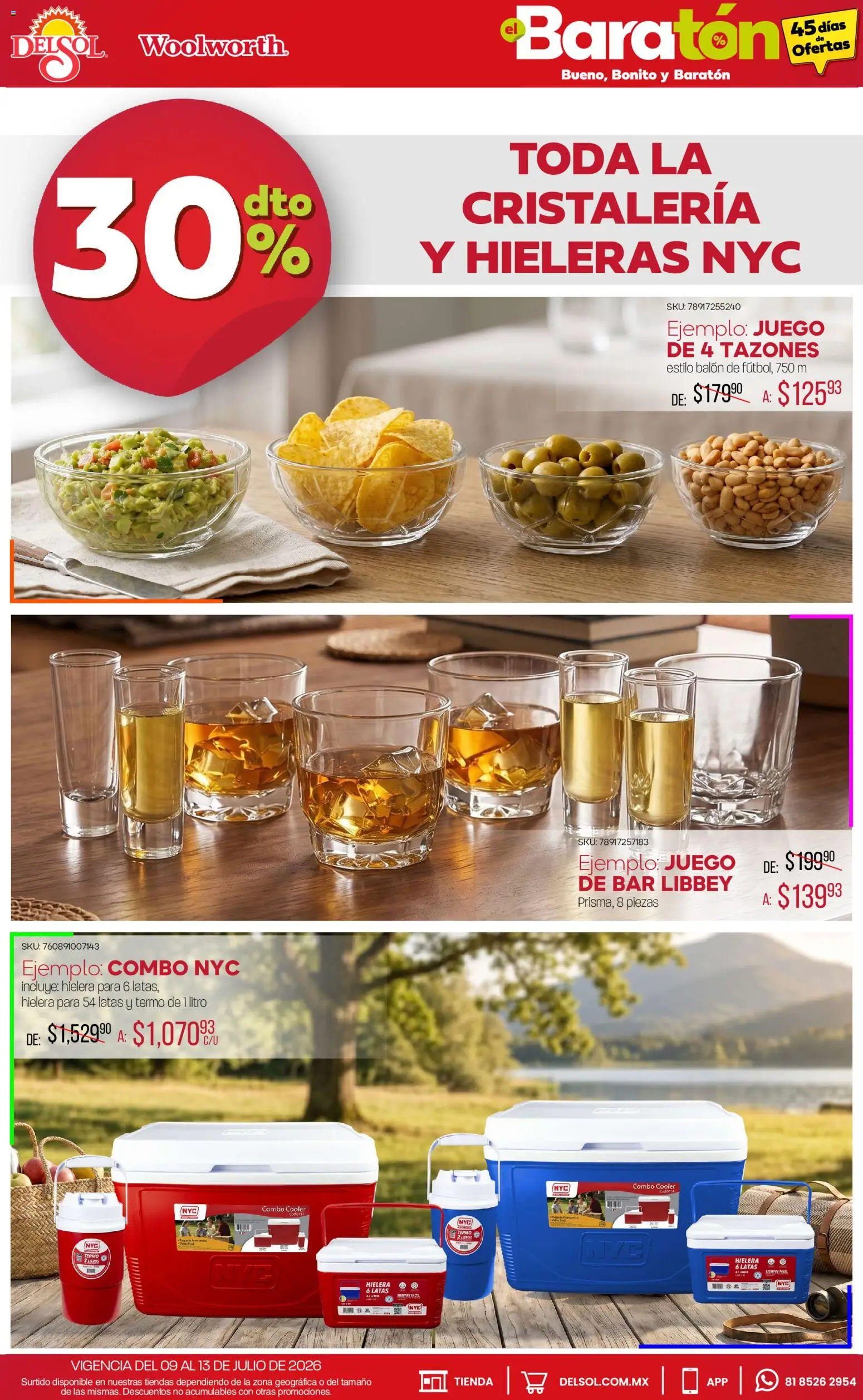 Nuevas ofertas de Del Sol y Woolworth válidas en toda la República Mexicana desde el 09/07/2026. ¡Encuentra las mejores ofertas en Del Sol y Woolworth catálogo Bueno, Bonito y Baratón! | Página: 10 | Productos: Hielera, Juego, Termo