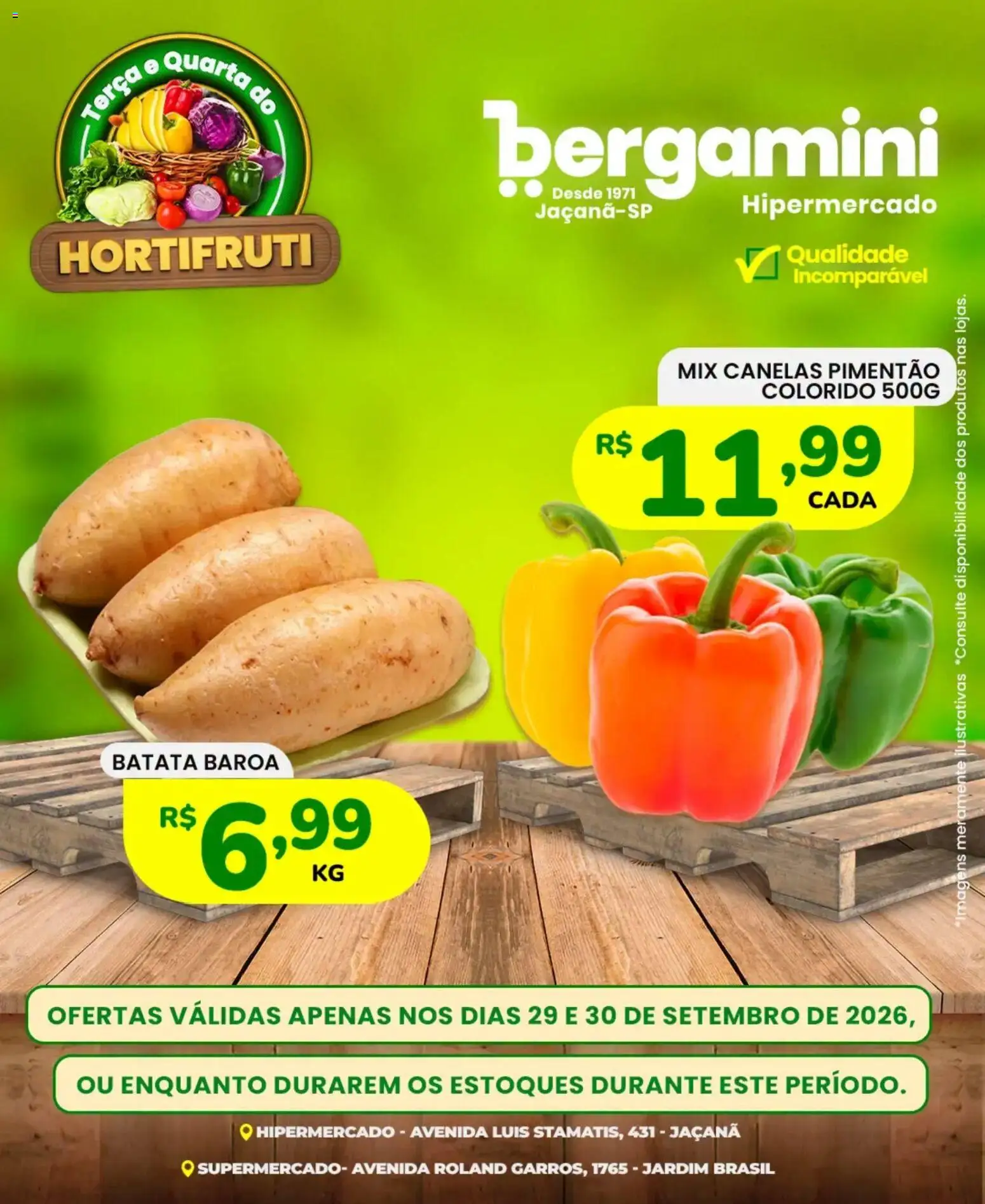 Supermercado Bergamini Folheto - válido de 29/09/2026 | Página: 3 | Produtos: Pimentão, Batata
