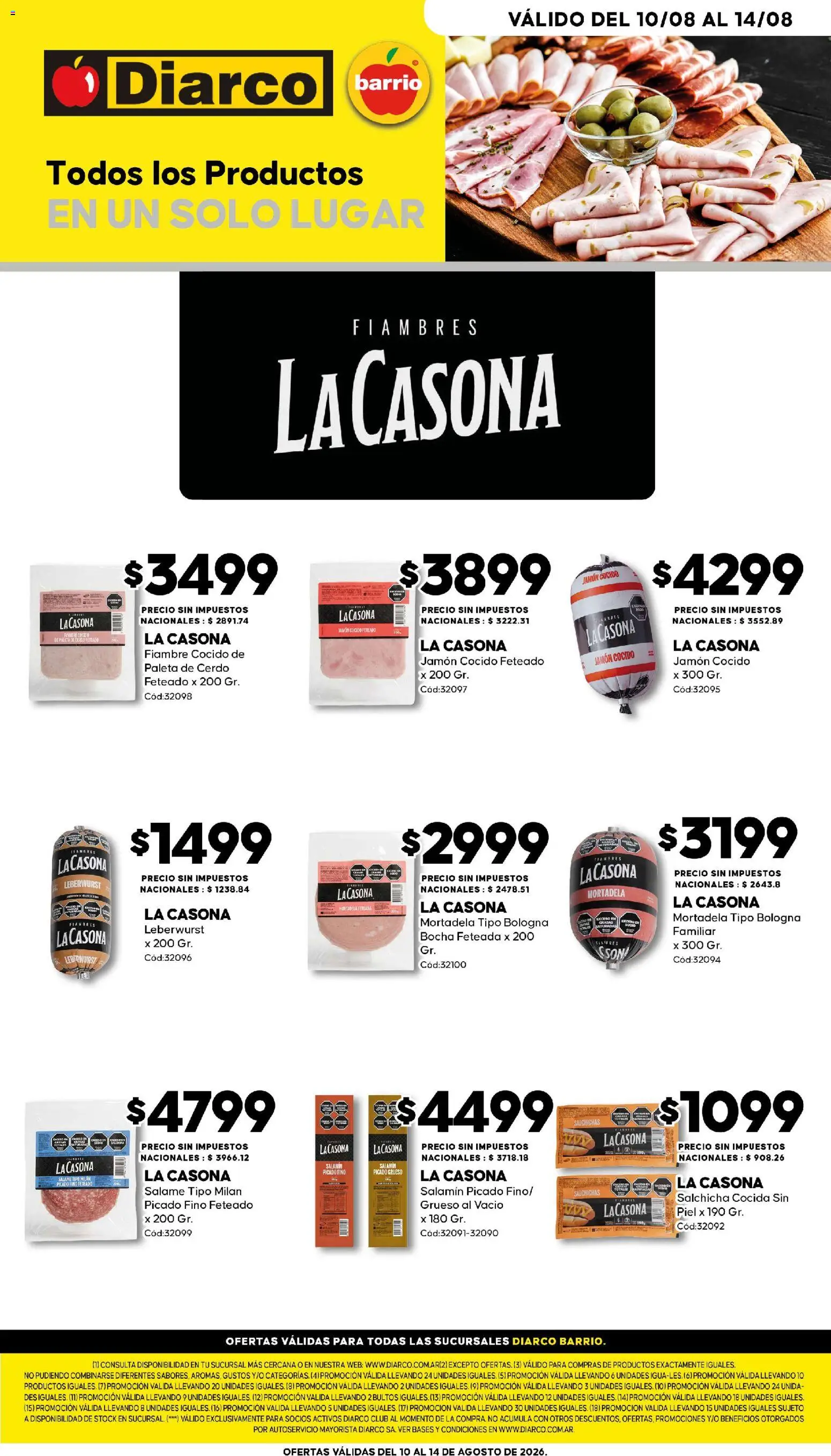 Diarco - Especial Fiambres │ válido desde el 10/08/2026 | Página: 1 | Productos: Mortadela, Salame, Cerdo, Té