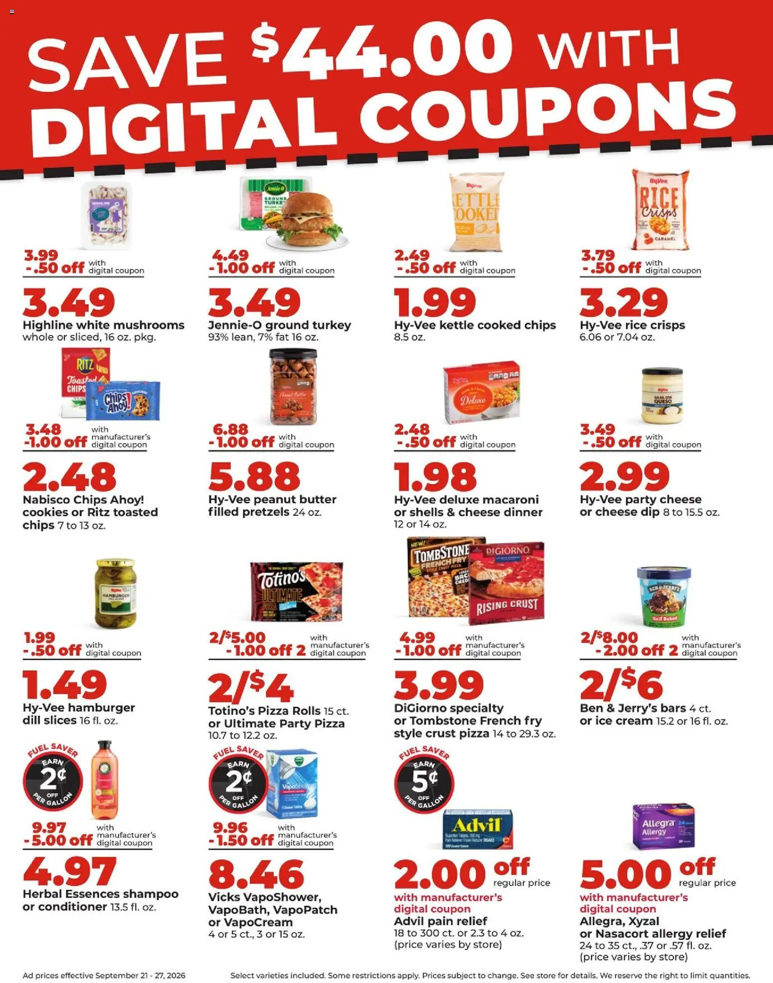 HyVee Weekly Ad - valid from 09/21/2026 | Page: 7 | Products: Mushrooms, Hamburger, Cream, Kettle