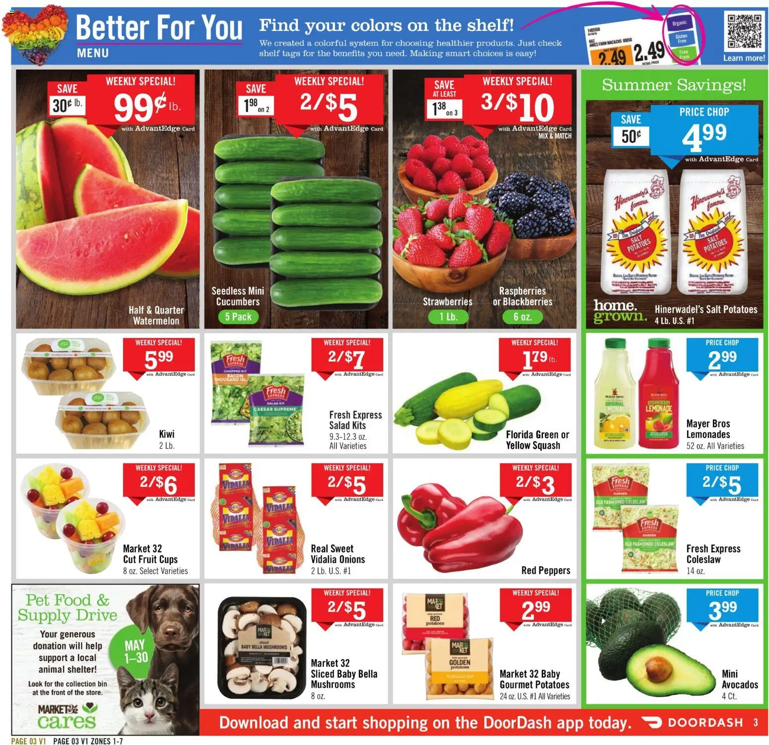Price Chopper Weekly Ad - valid from 10.05.2026 | Page: 3 | Products: Squash, Mushrooms, Potatoes, Watermelon