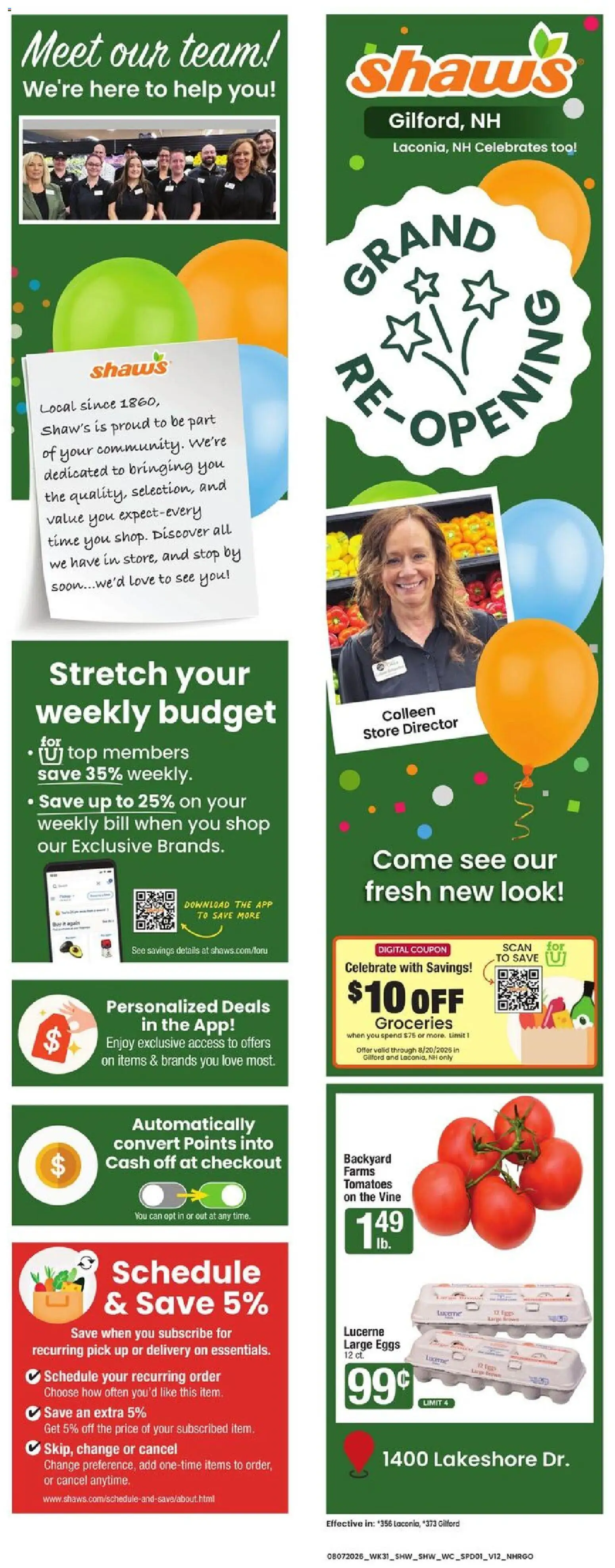 Shaw's - Weekly Ad - NH - valid from 08/07/2026 | Page: 1 | Products: Groceries, Eggs, Tomatoes