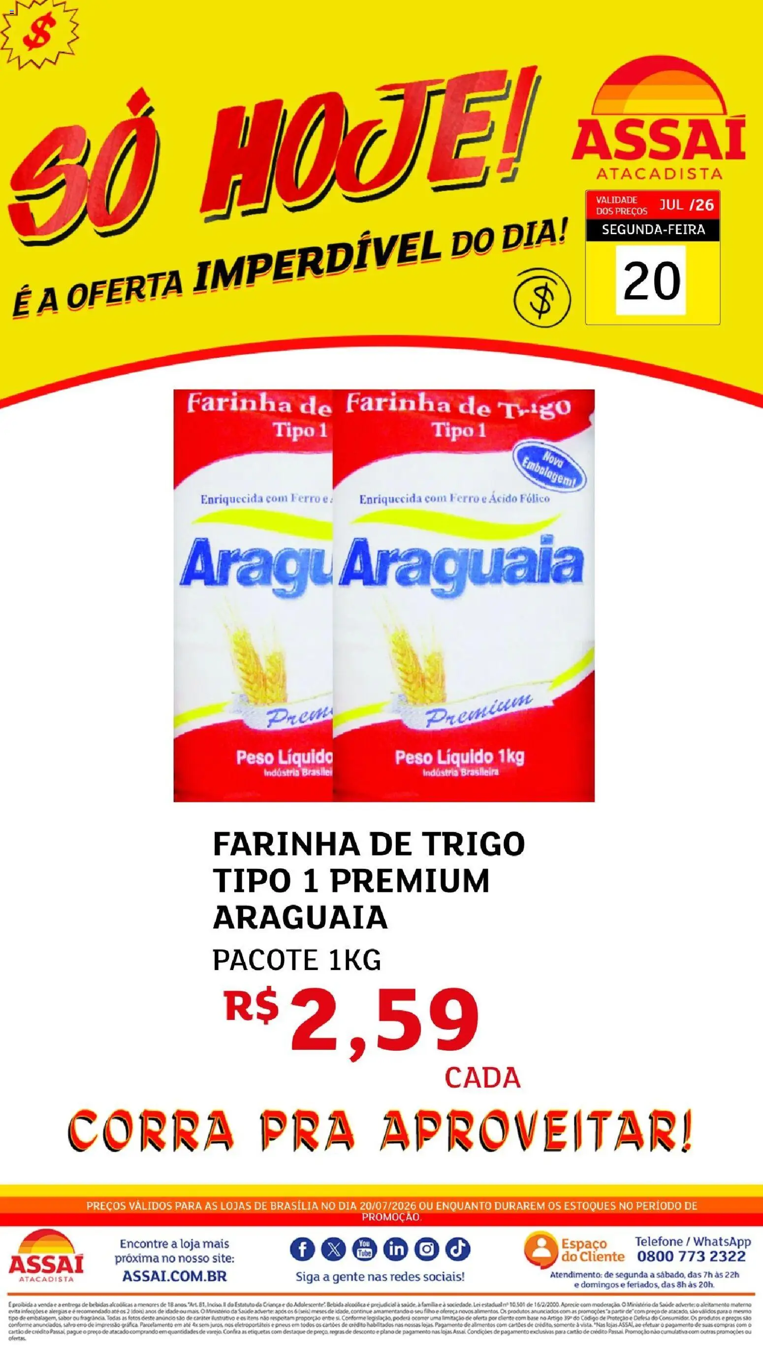 Assaí Atacadista Folheto - válido de 20/07/2026 | Página: 1 | Produtos: Ferro, Pneus, Bebida, Telefone
