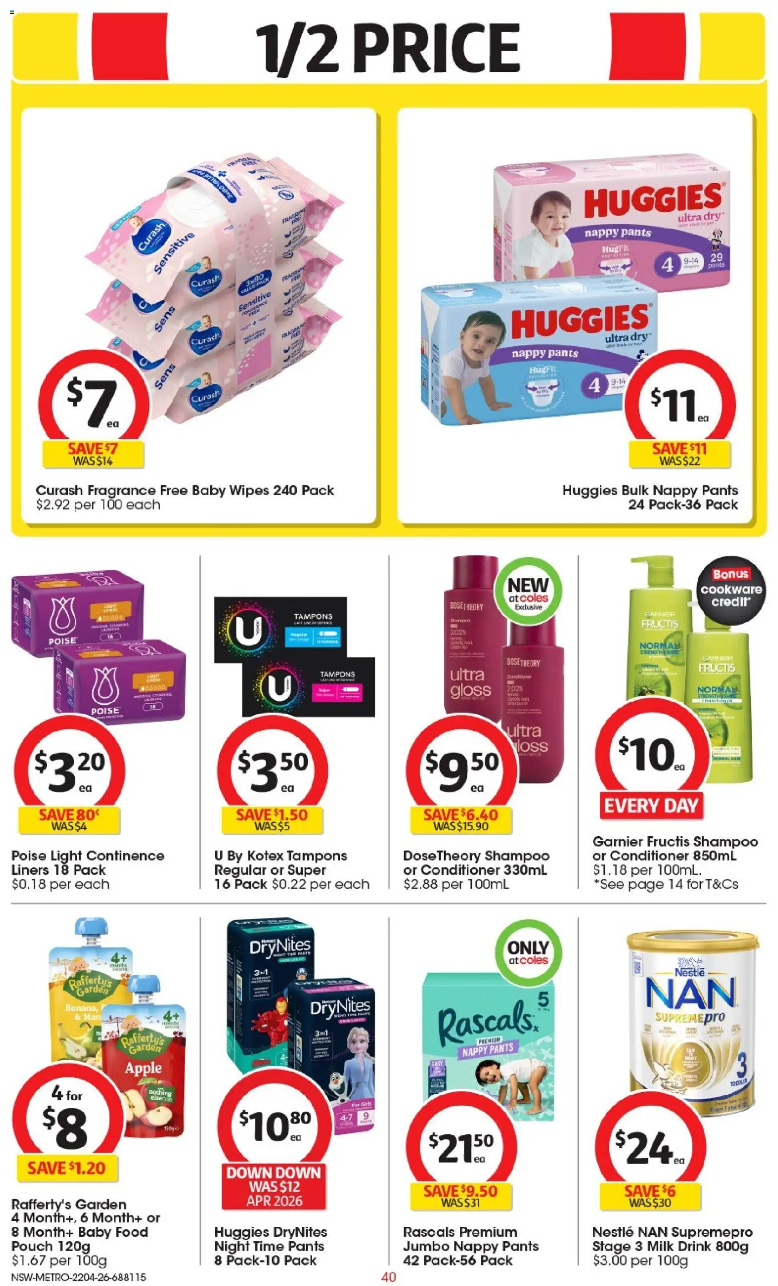 Coles catalogue - valid from 22.04.2026 | Page: 40 | Products: Milk, Cookware, Baby food, Tampons