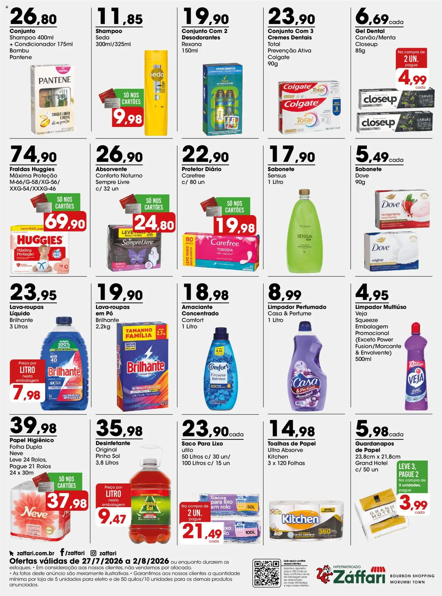 Zaffari Folheto - válido de 27/07/2026 | Página: 4 | Produtos: Saco para lixo, Perfume, Condicionador, Dove