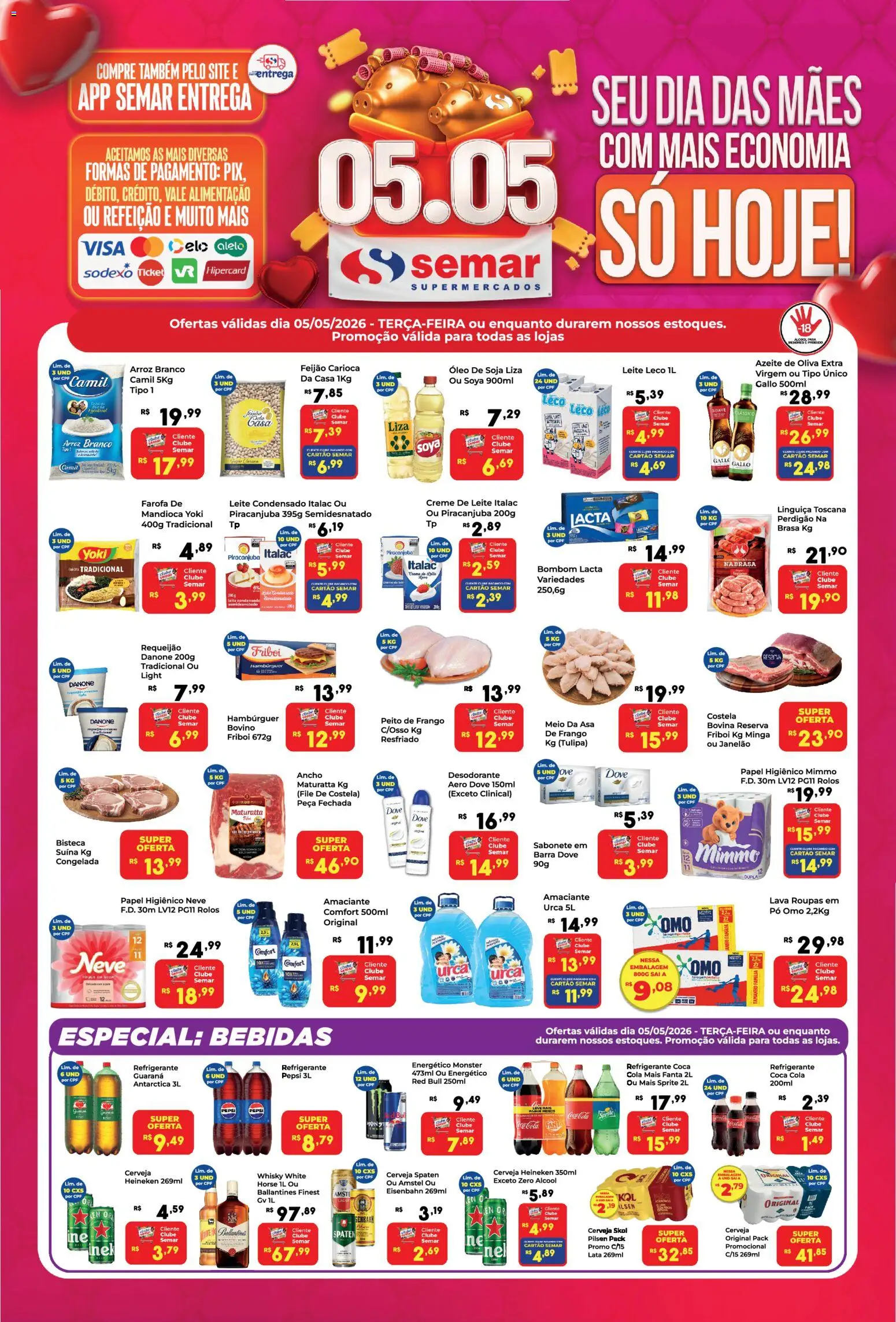 Semar Supermercado Folheto - válido de 05.05.2026 | Página: 1 | Produtos: Pó, Linguiça, Creme, Requeijão