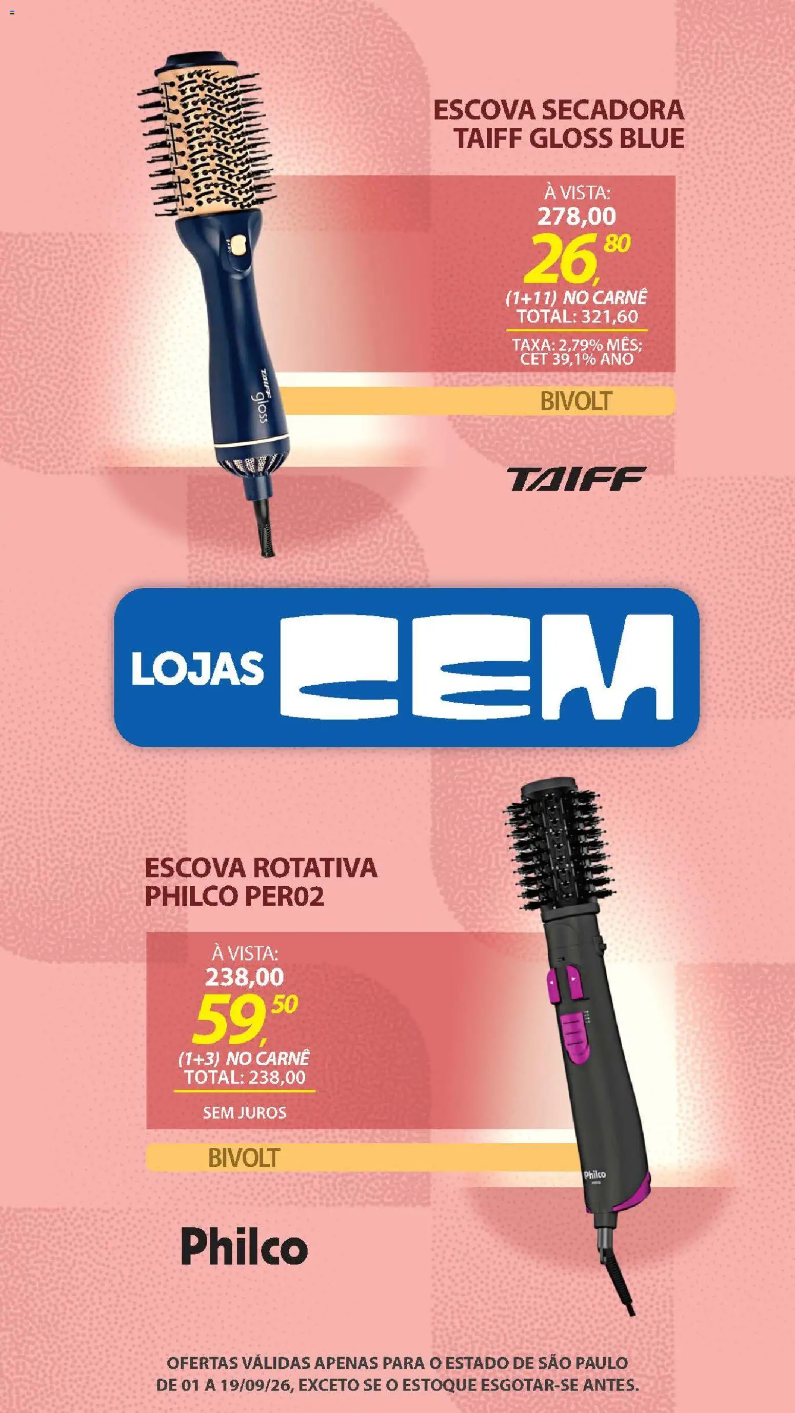 Lojas Cem Folheto - válido de 01/09/2026 | Página: 132 | Produtos: Escova secadora, Escova, Carne, Escova rotativa