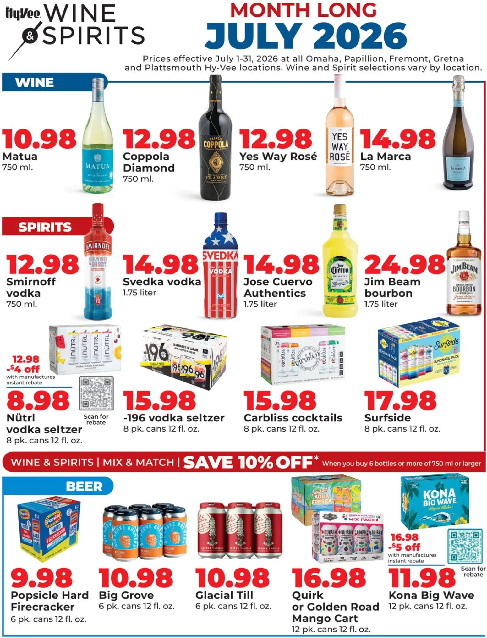 HyVee Wine & Spirits Monthlong - valid from 07/01/2026 | Page: 1 | Products: Wine, Vodka, Whiskey, Mango