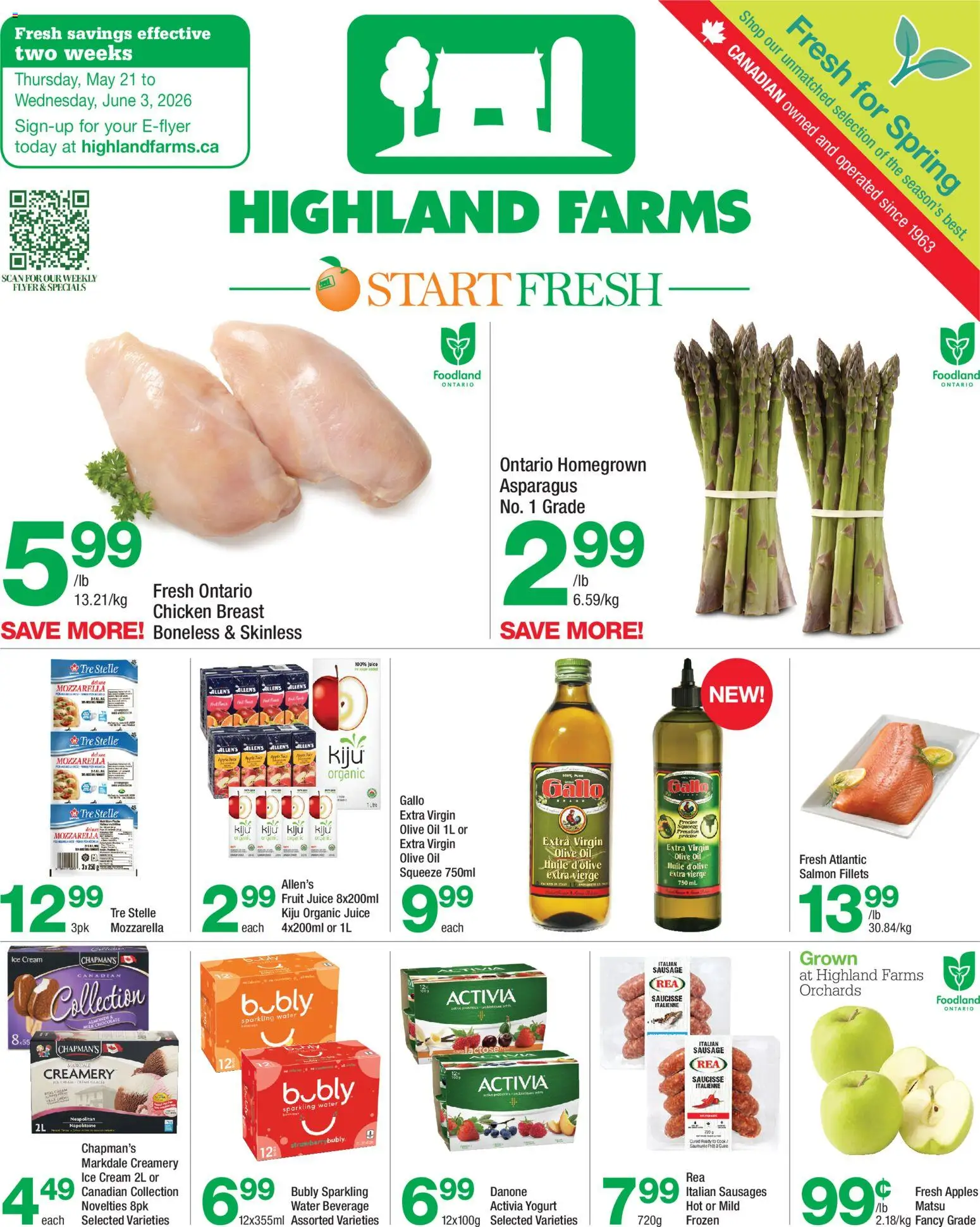Highland Farms flyer valid from 21.05.2026 | Page: 1 | Products: Cream, Ice cream, Chocolate, Juice