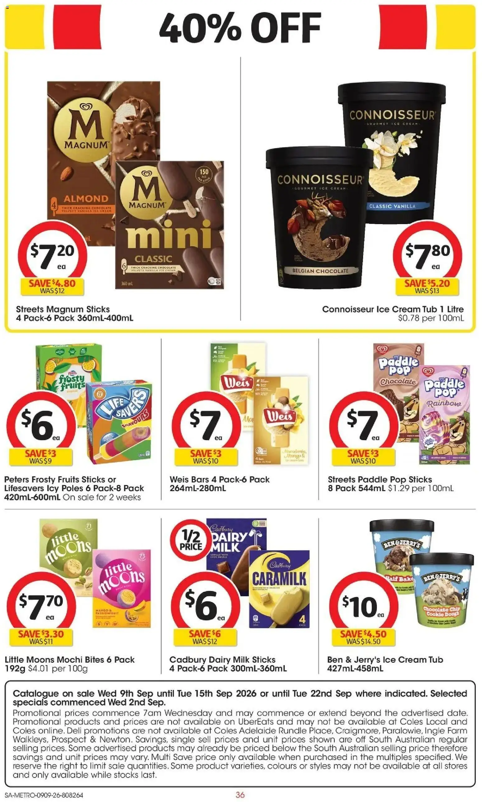 ﻿Coles catalogue valid from 09/09/2026 > Online Australia | Page: 36 | Products: Dairy, Ice cream, Dough, Magnum