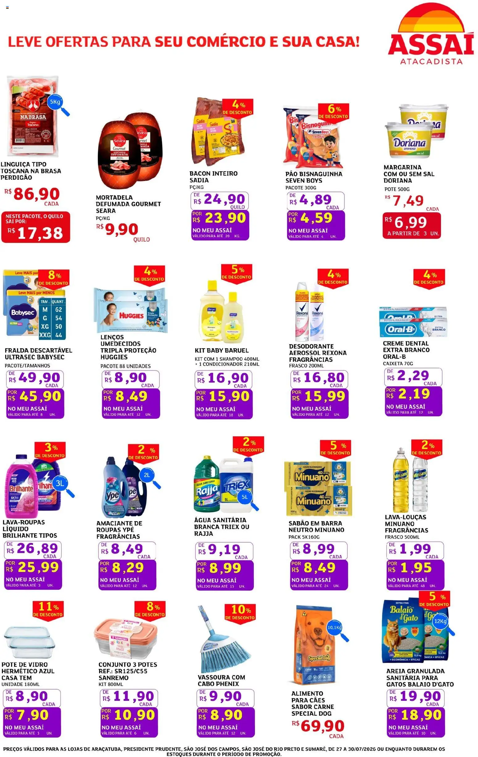 Assaí Atacadista Folheto - válido de 27/07/2026 | Página: 3 | Produtos: Shampoo, Linguiça, Roupas, Margarina