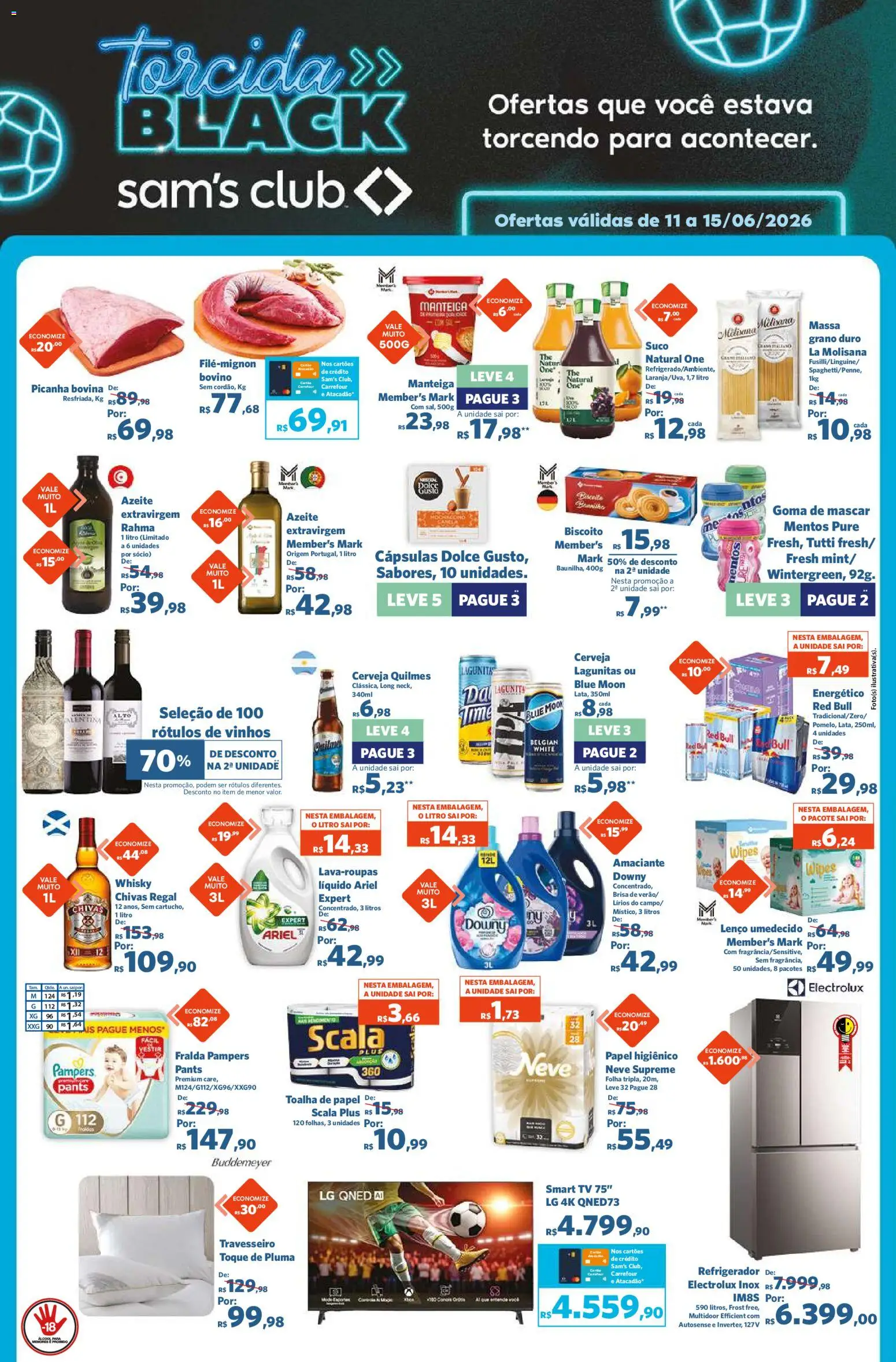 Sam's Club Folheto - válido de 11.06.2026 | Página: 1 | Produtos: Fralda pampers, Lenço, Papel higiênico, Amaciante