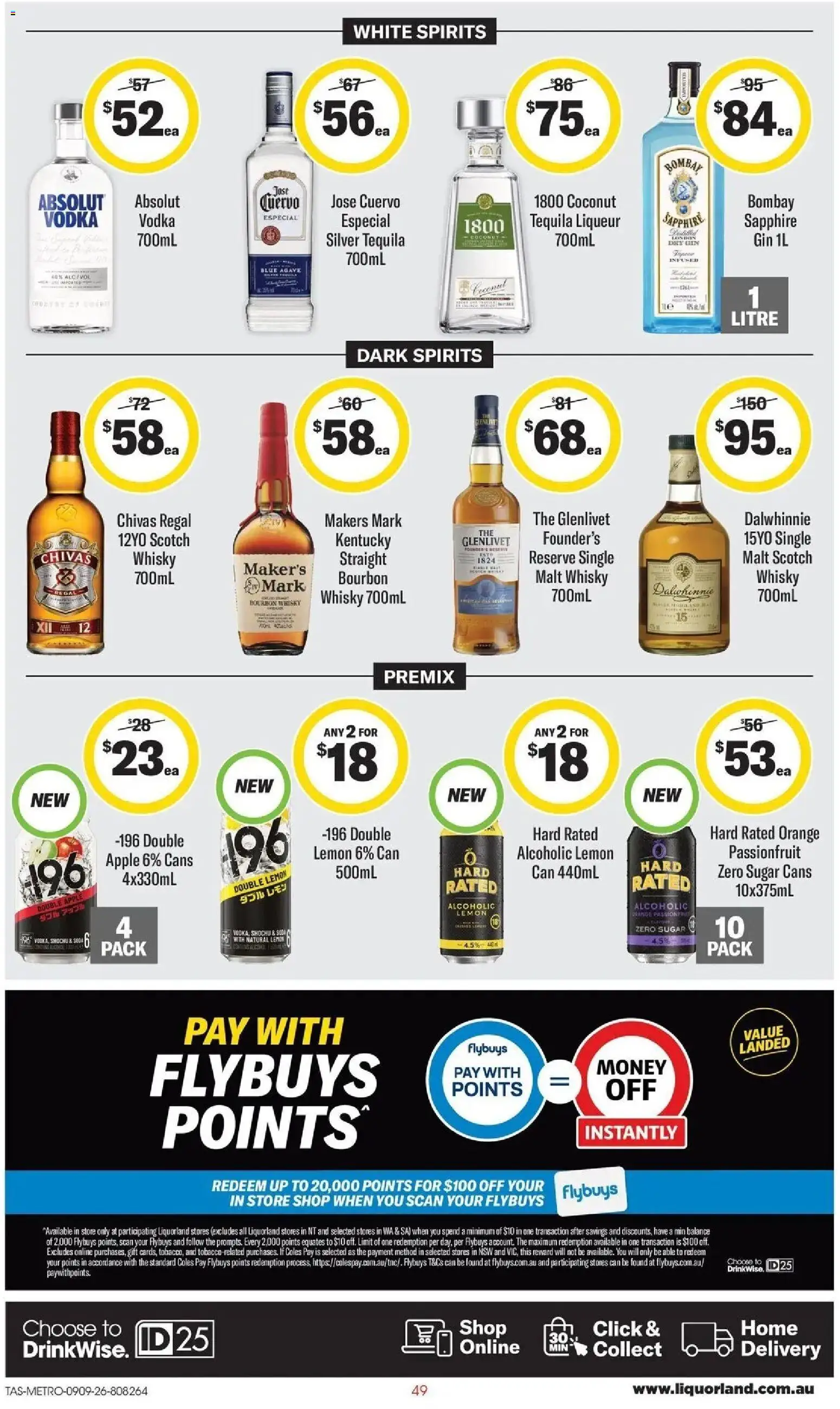 Coles catalogue - valid from 09/09/2026 | Page: 49 | Products: Absolut Vodka, Tequila, Gin, Bombay Sapphire