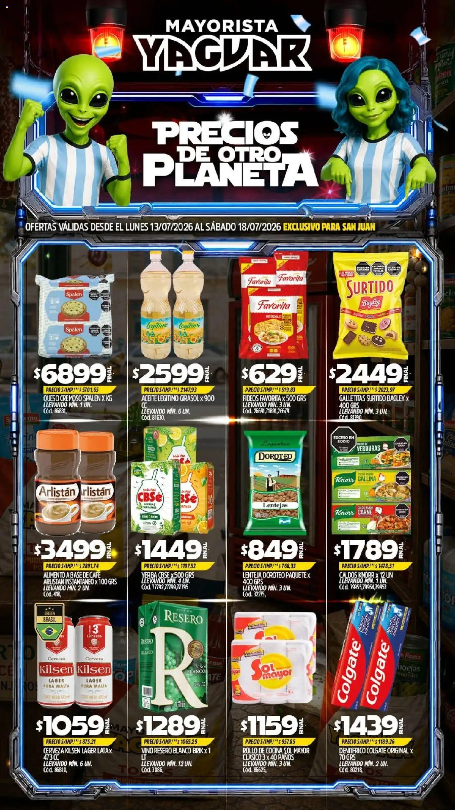 Yaguar - Oferta Semanal San Juan │ válido desde el 13/07/2026 | Página: 1 | Productos: Galletitas, Queso, Cerveza, Fideos