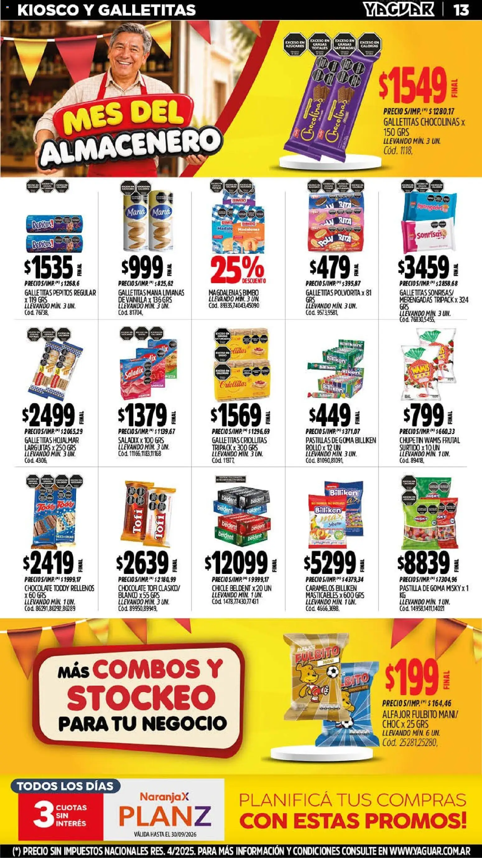 Yaguar - Oferta Semanal Neuquen │ válido desde el 07/09/2026 | Página: 13 | Productos: Pinza, Chocolate, Chicle, Alfajor