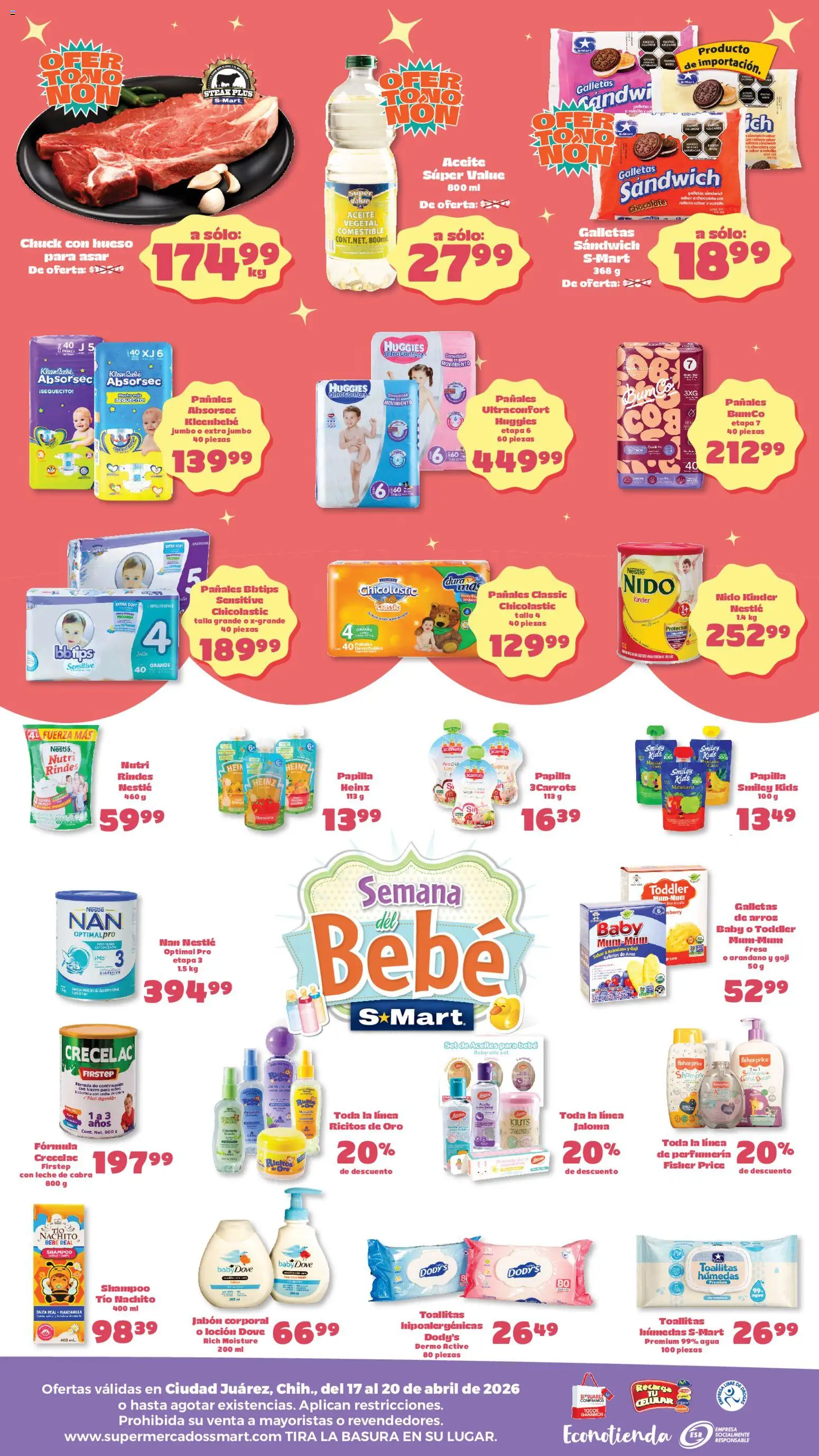 Nuevas ofertas de S-Mart válidas en toda la República Mexicana desde el 17.04.2026. ¡Encuentra las mejores ofertas en S-Mart folleto Juárez! | Página: 2 | Productos: Agua, Arroz, Galletas, Jabón