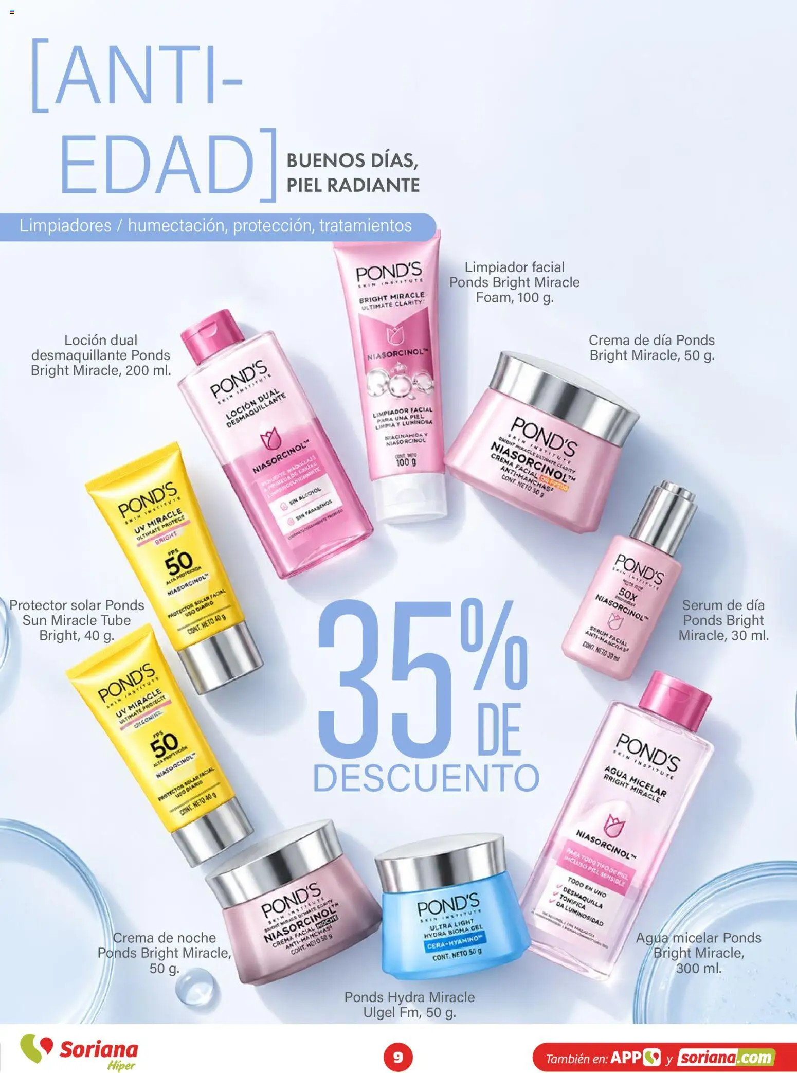Nuevas ofertas de Soriana válidas en toda la República Mexicana desde el 30/09/2026. ¡Encuentra las mejores ofertas en Soriana Híper - Modo #Glowing! | Página: 9 | Productos: Limpiador, Alcohol, Short, Protector solar