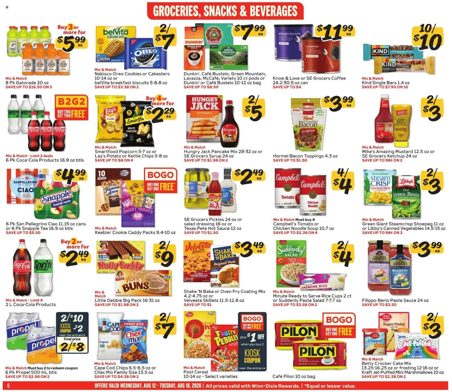 Winn Dixie Weekly Ad - valid from 08/12/2026 | Page: 6 | Products: Syrup, Oreo, Dressing, Tomato