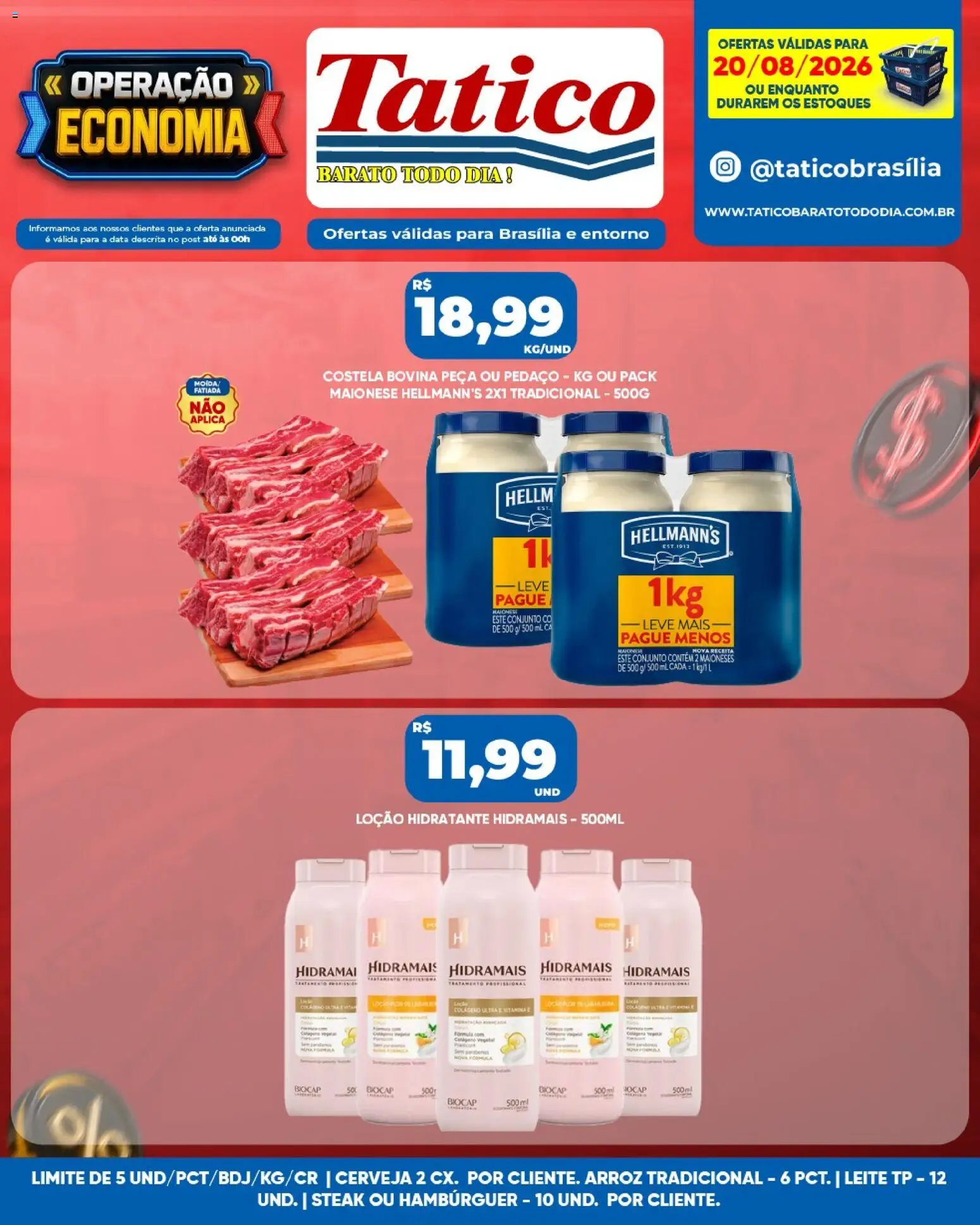 Tatico Folheto - válido de 20/08/2026 | Página: 9 | Produtos: Leite, Cerveja, Hambúrguer, Maionese