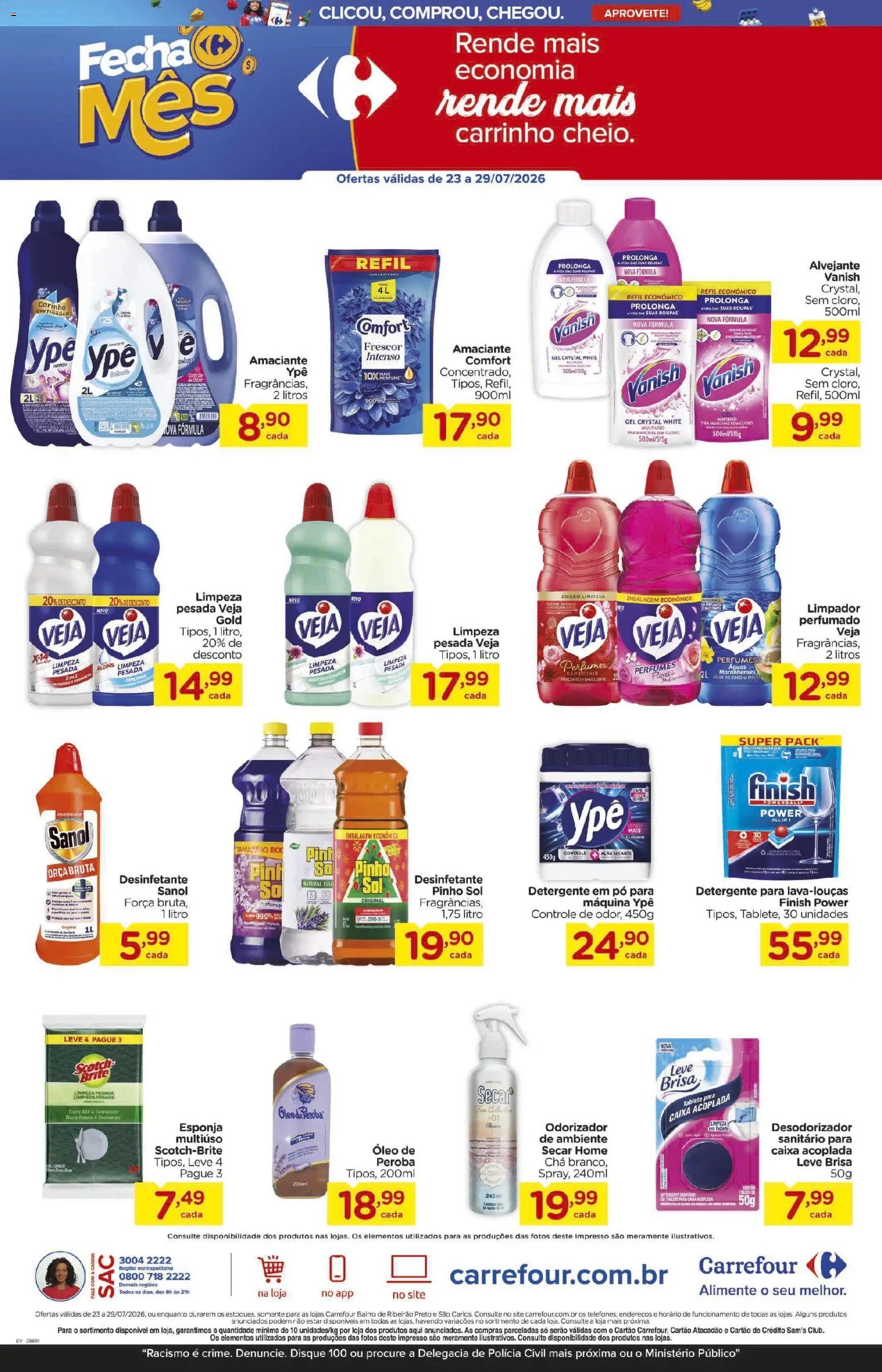 Carrefour Bairro Folheto - válido de 23/07/2026 | Página: 7 | Produtos: Alvejante, Detergente, Flores, Caixa