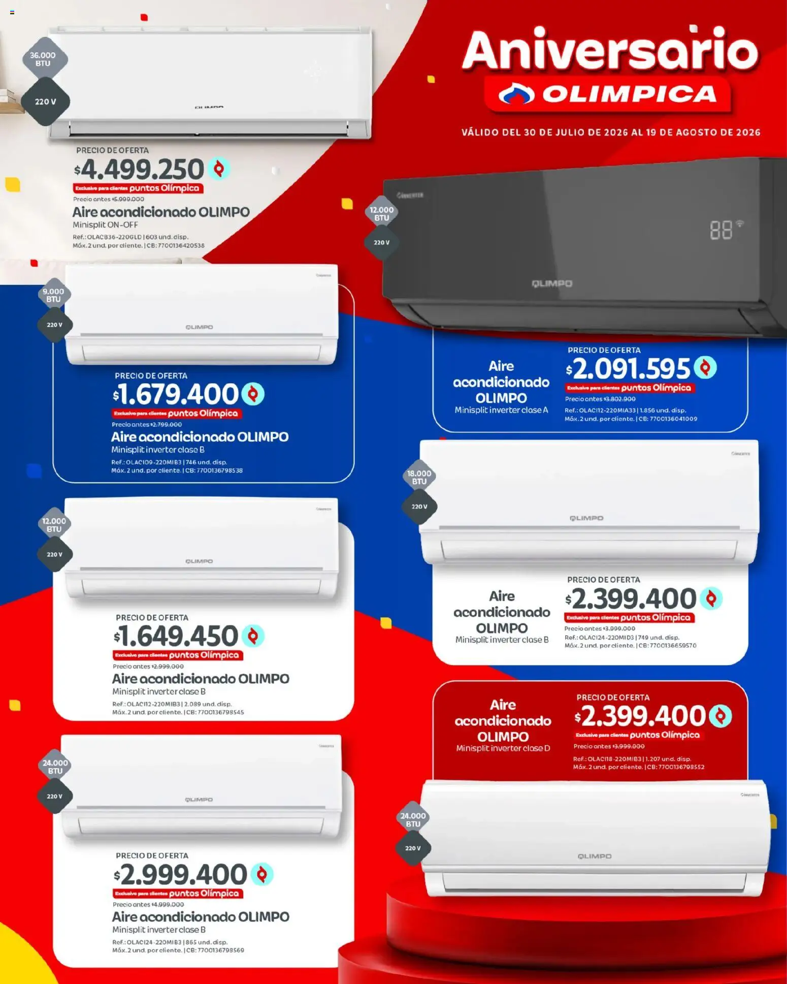 Olímpica revista - valida desde el 30/07/2026 | Página: 13 | Productos: Aire acondicionado