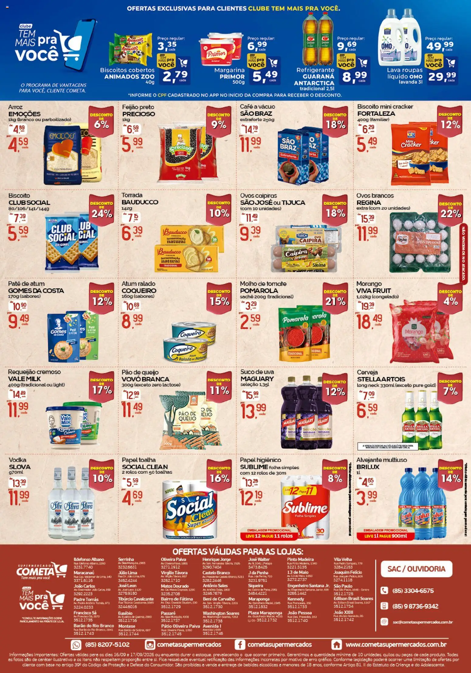 Cometa Supermercados Folheto - válido de 16/09/2026 | Página: 2 | Produtos: Biscoito, Queijo, Base, Margarina