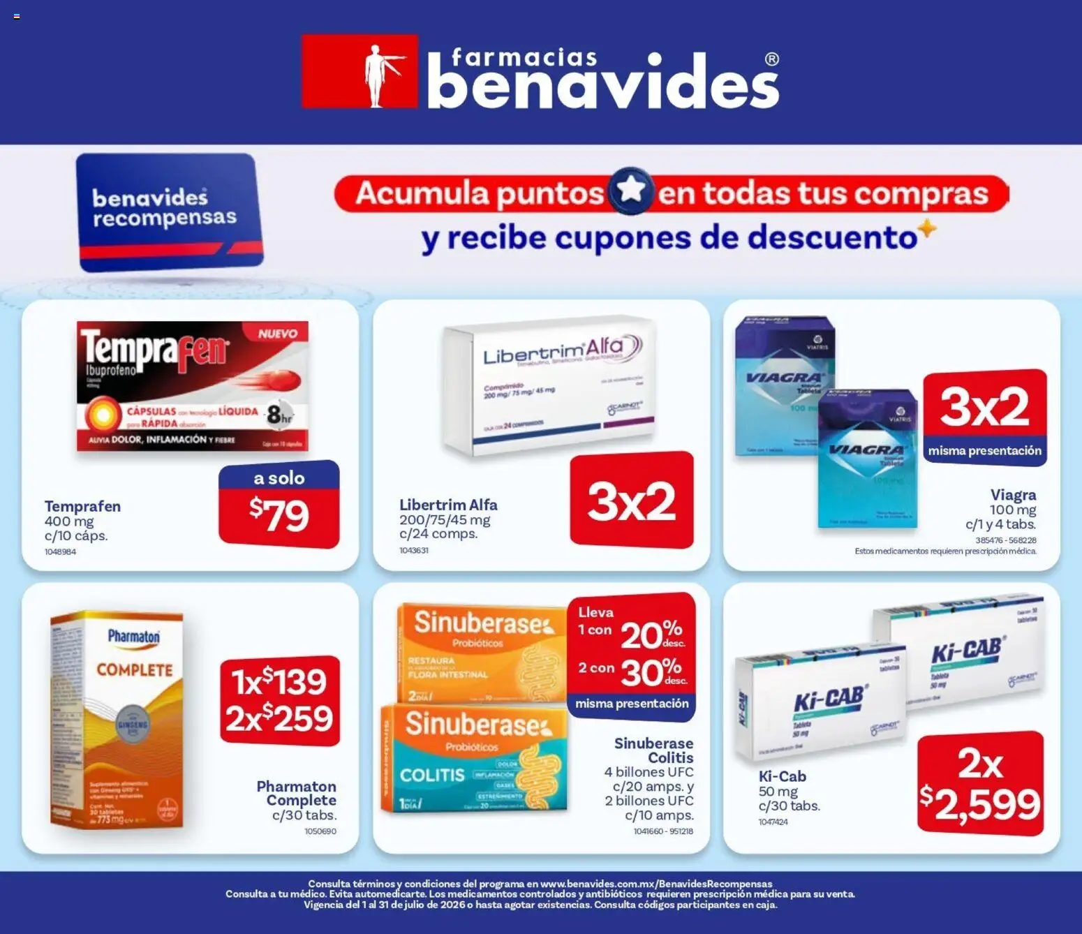 Nuevas ofertas de Farmacia Benavides válidas en toda la República Mexicana desde el 01/07/2026. ¡Encuentra las mejores ofertas en Farmacia Benavides catálogo! | Página: 1
