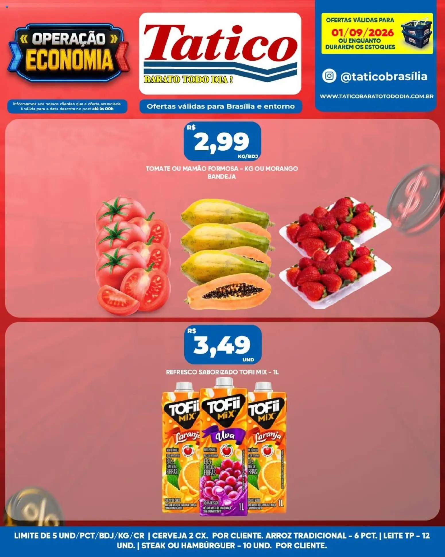 Tatico Folheto - válido de 01/09/2026 | Página: 3 | Produtos: Tomate, Steak, Refresco, Hambúrguer