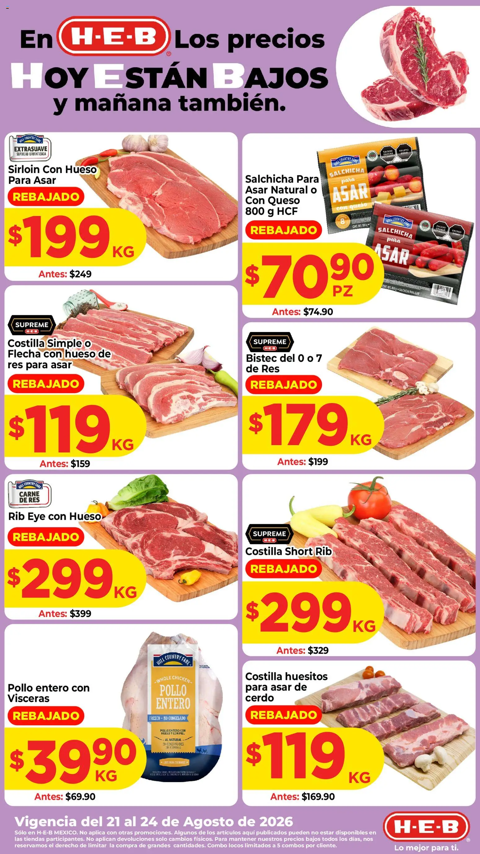 Nuevas ofertas de H-E-B válidas en toda la República Mexicana desde el 21/08/2026. ¡Encuentra las mejores ofertas en H-E-B folleto! | Página: 1 | Productos: Salchicha, Carne, Short, Carne de res
