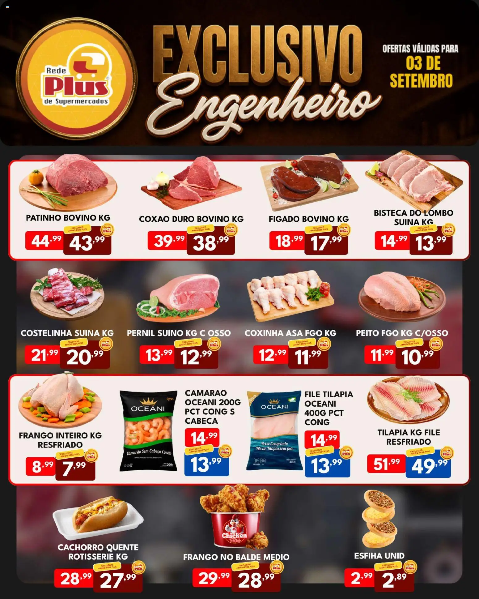 Rede Plus Supermercados Folheto - válido de 03/09/2026 | Página: 2 | Produtos: Frango inteiro, Lombo, Tilápia, Fígado